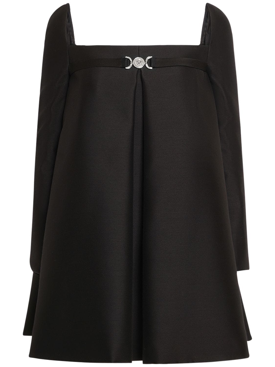 Versace Wool & Silk Twill Long Sleeve Mini Dress In Black