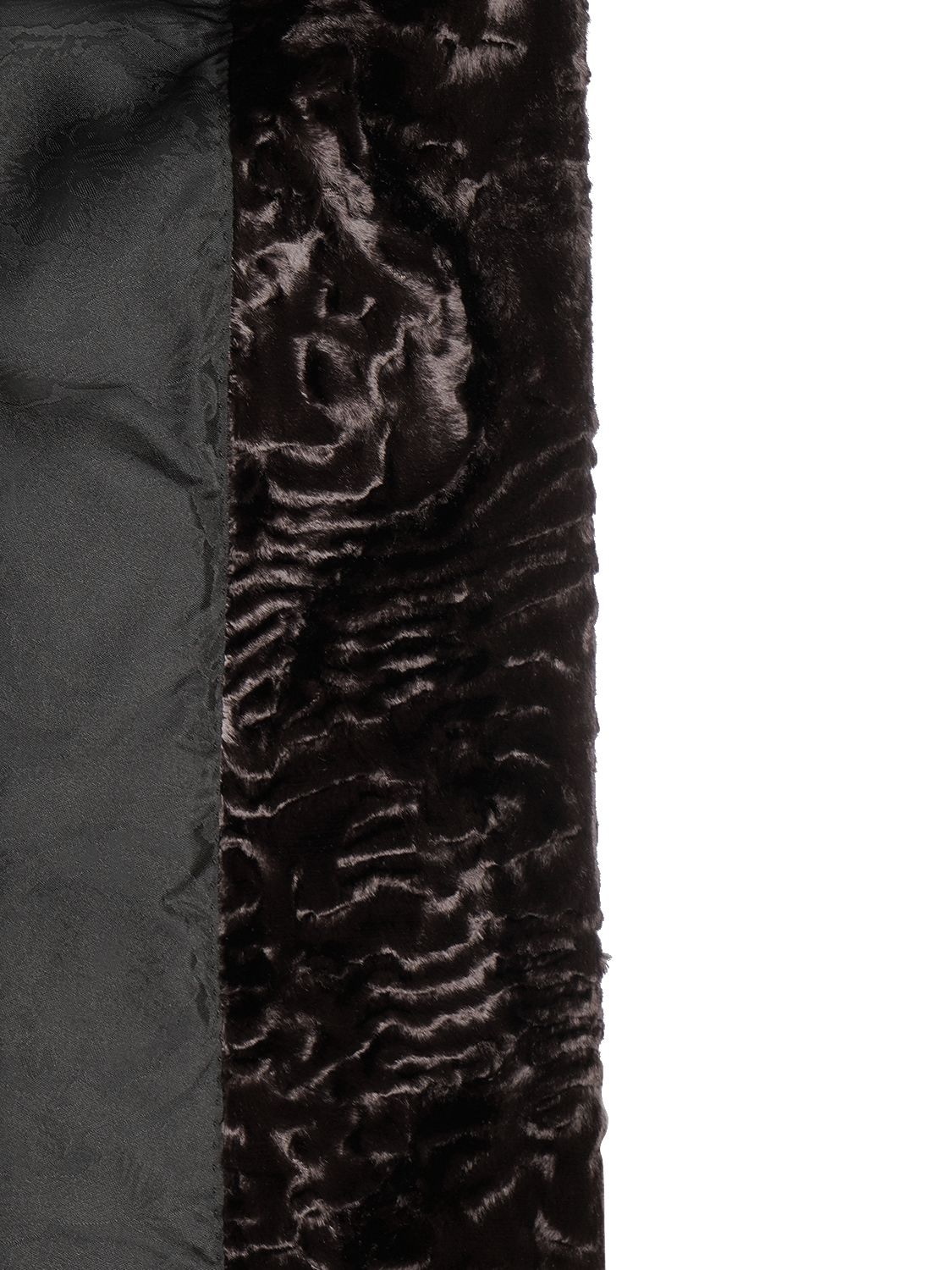 Shop Versace Astrakan Faux Fur Logo Detail Coat In Dark Brown