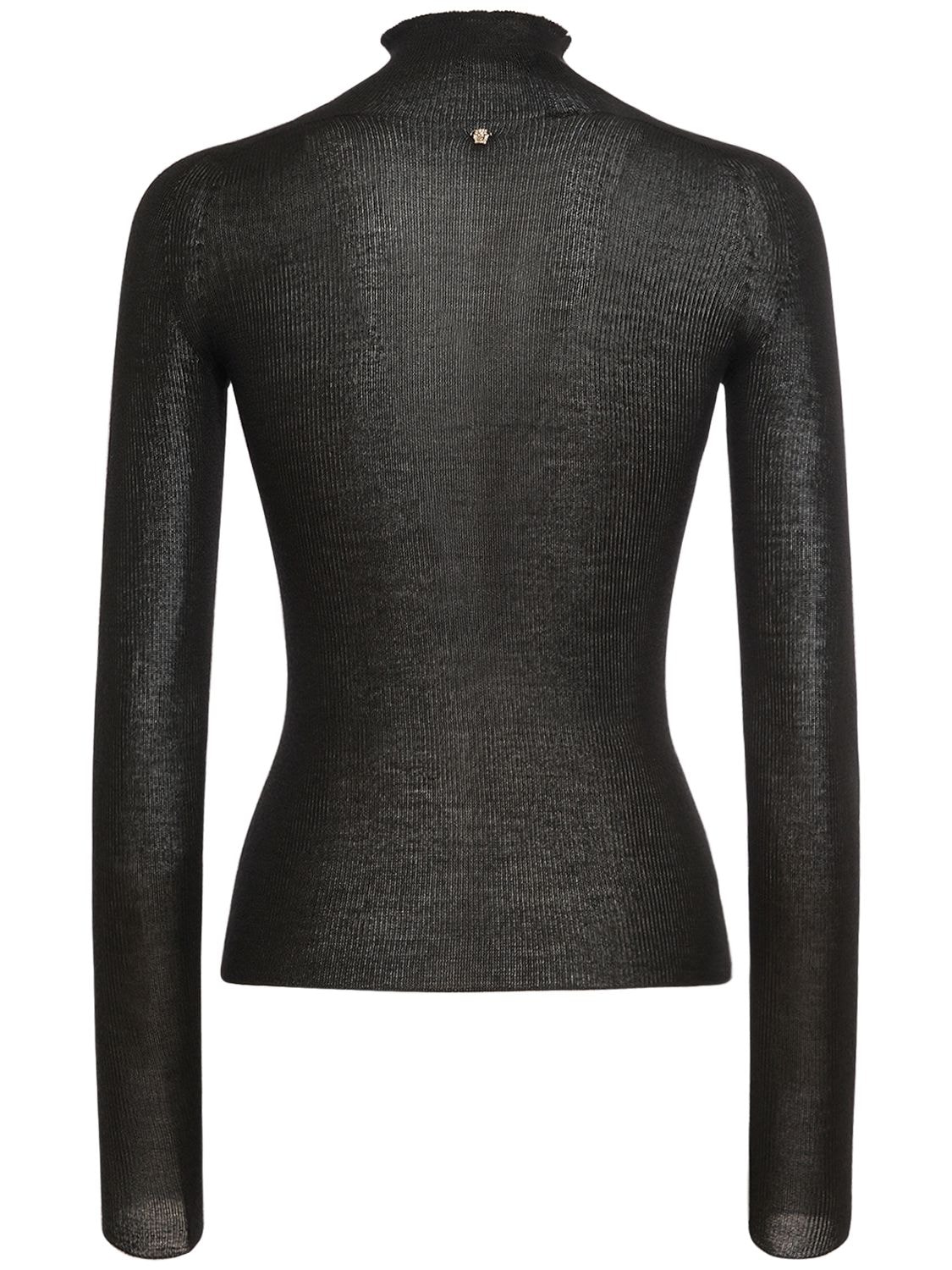 Shop Versace Seamless Rib Knit Turtleneck Sweater In Black