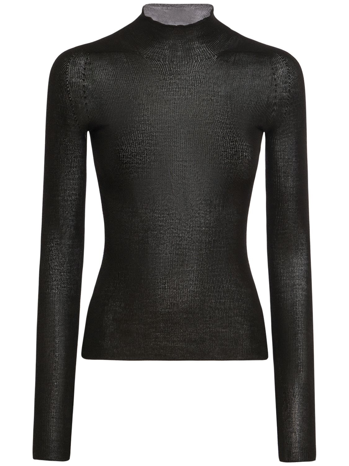 Versace Seamless Rib Knit Turtleneck Jumper In Black