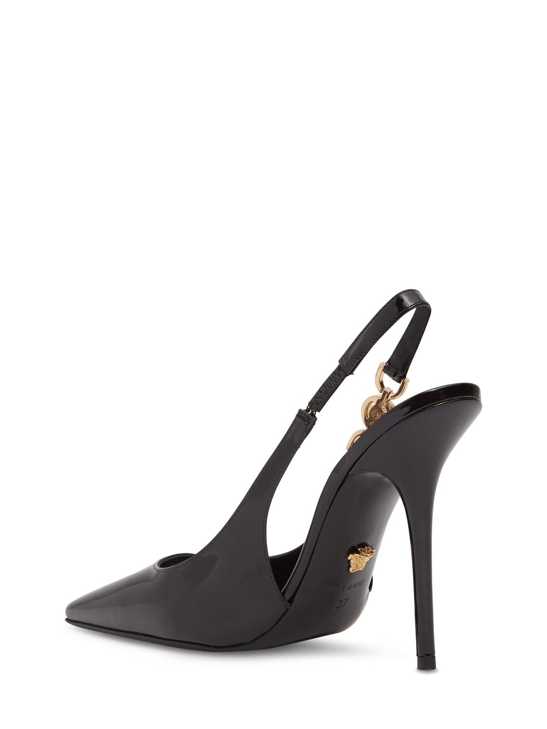 Shop Versace 110mm Patent Leather Slingback Heels In Black
