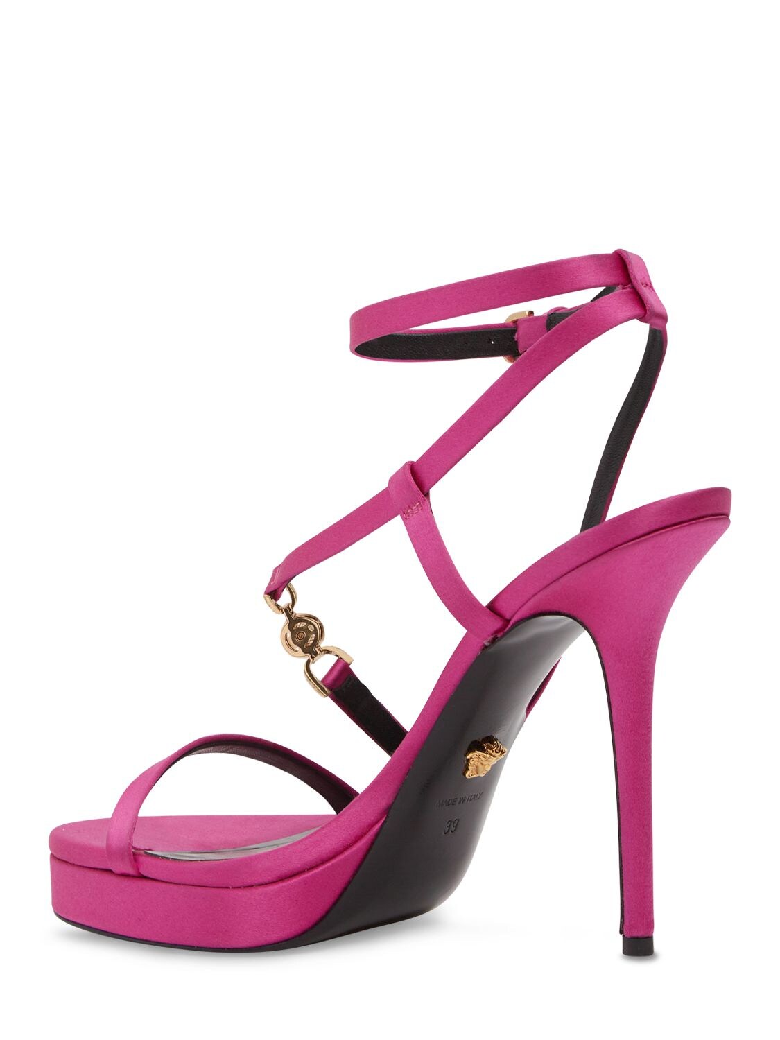 Shop Versace 115mm Satin High Heel Sandals In Fuchsia