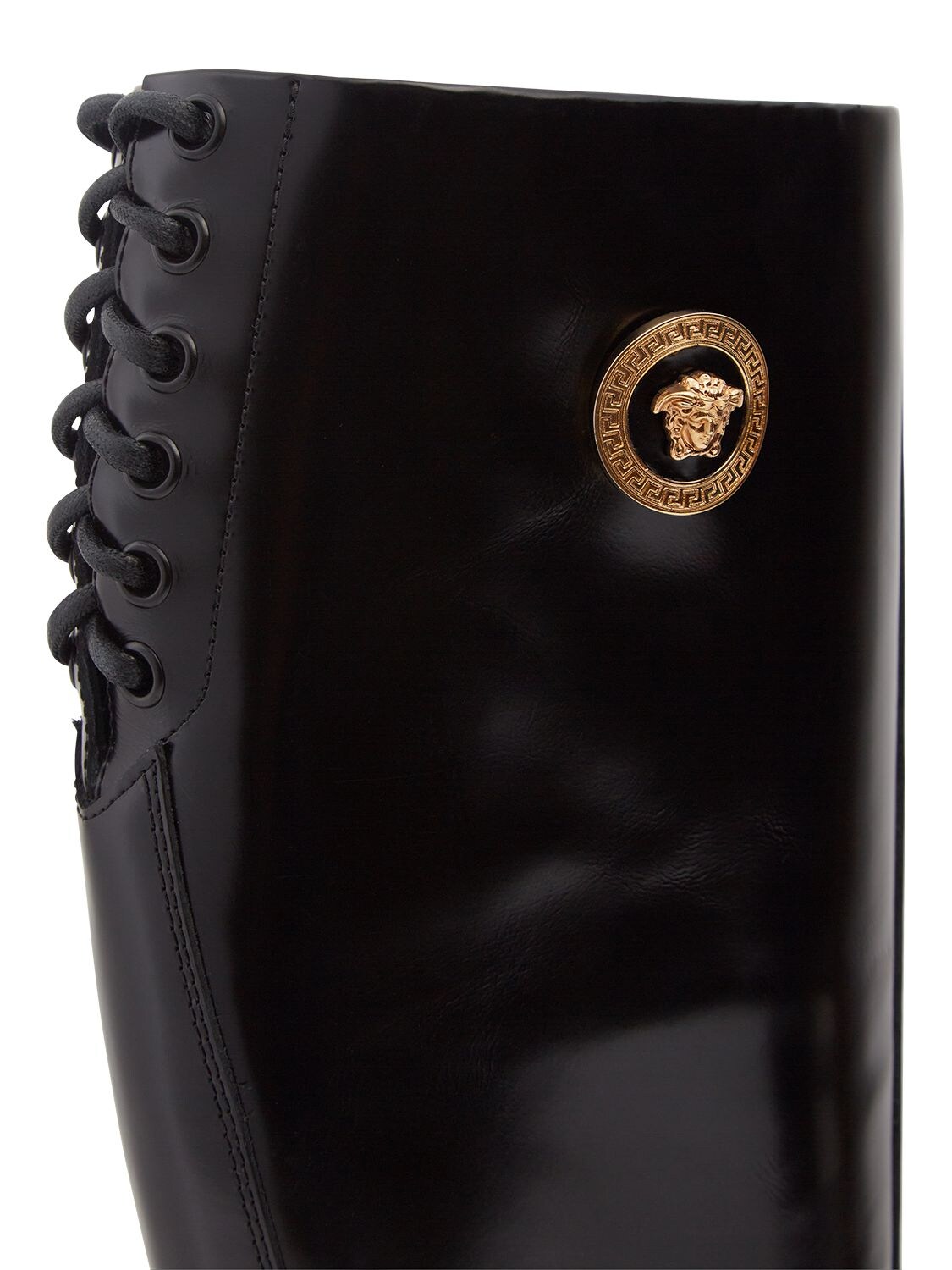 Shop Versace 35mm Tall Leather Boots In Black