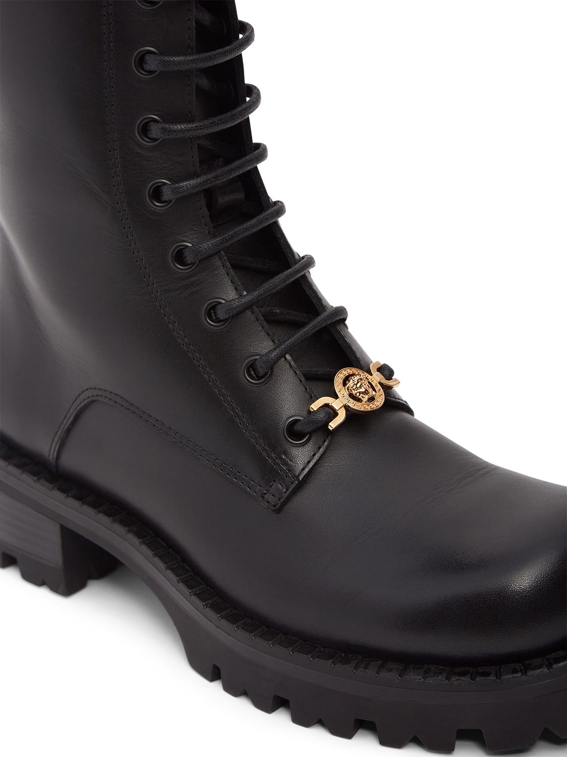 Shop Versace 35mm Leather Combat Boots In Black