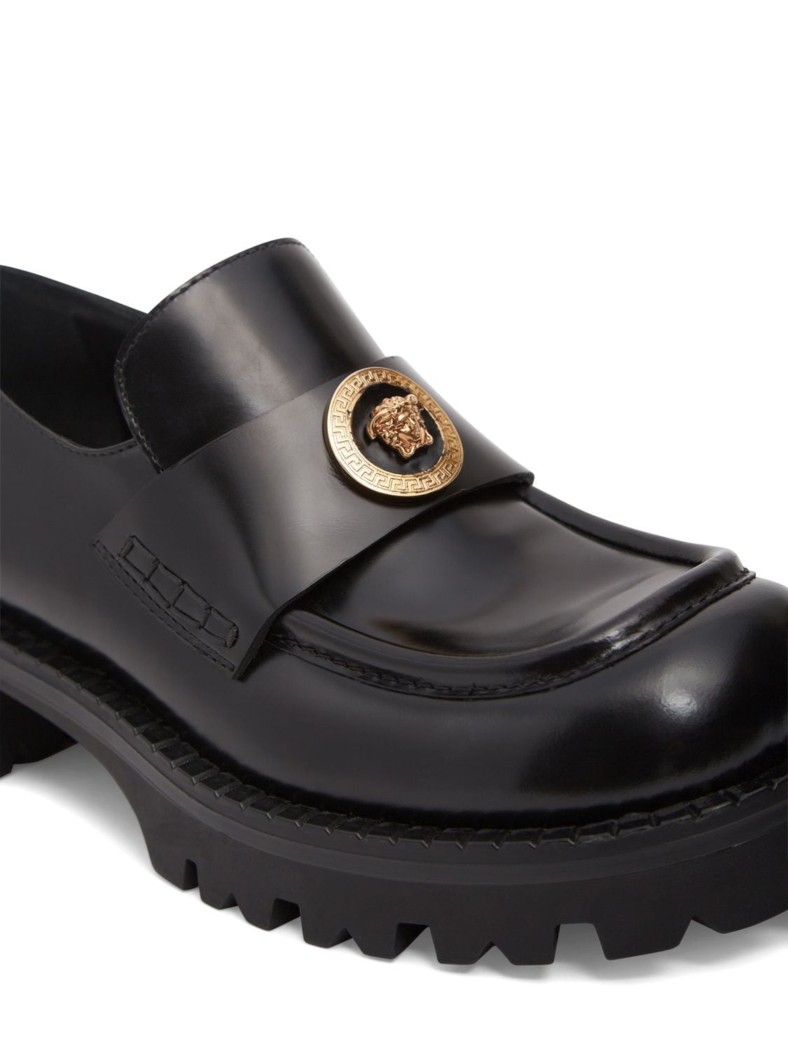 Shop Versace 35mm Leather Loafers In Black