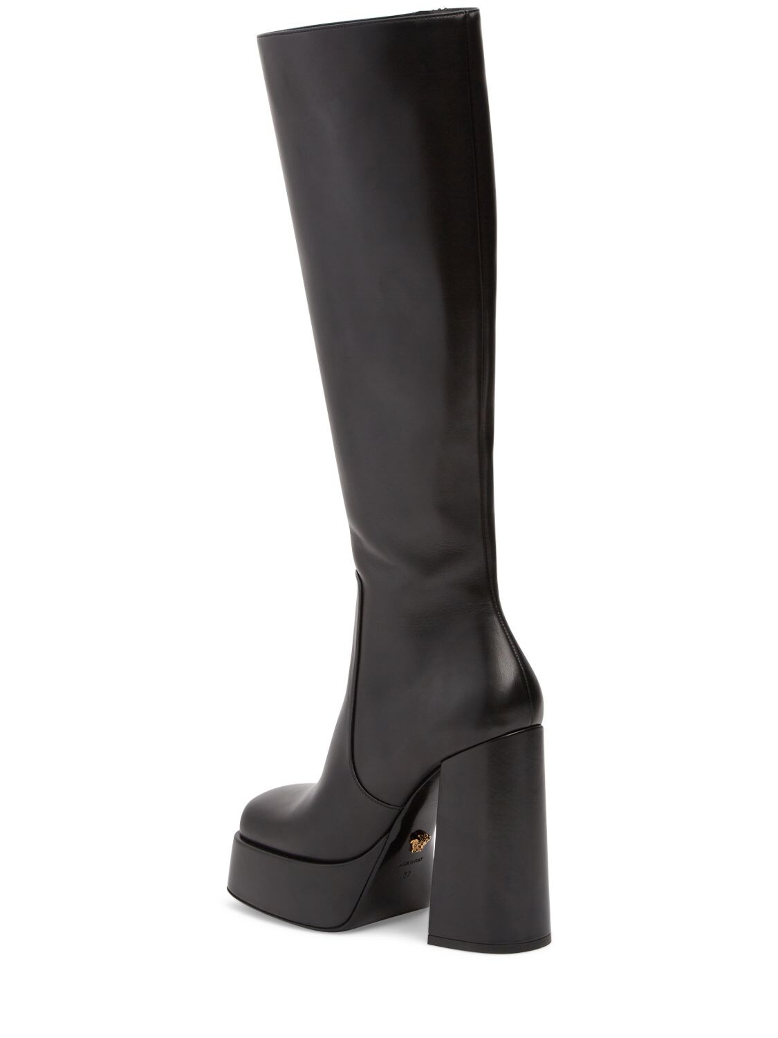 Shop Versace 120mm Leather Tall Boots In Black
