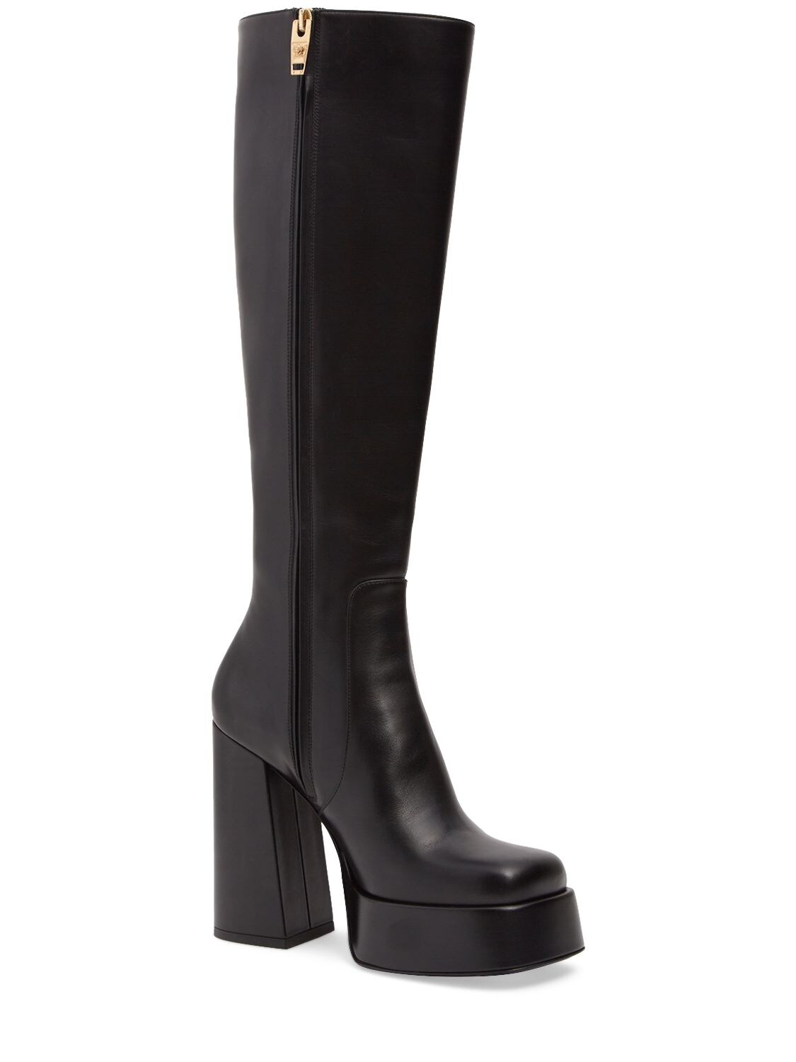 Shop Versace 120mm Leather Tall Boots In Black