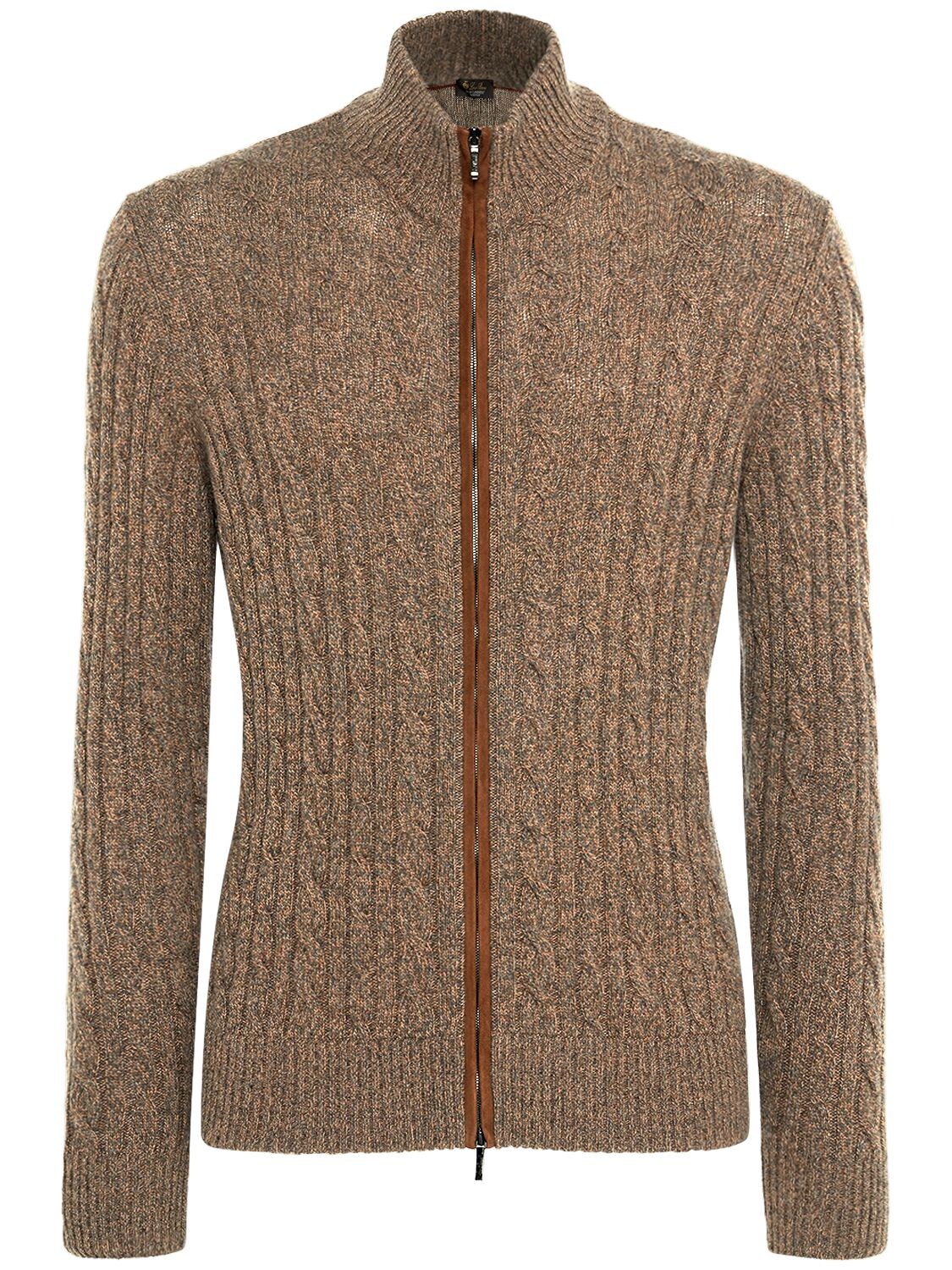 Loro Piana Bomber Cashmere Knit Zip Up Sweater In Greybmelange