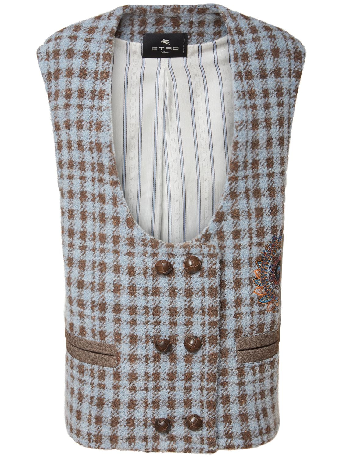 Shop Etro Madras Checked Wool Blend Vest In Bunt