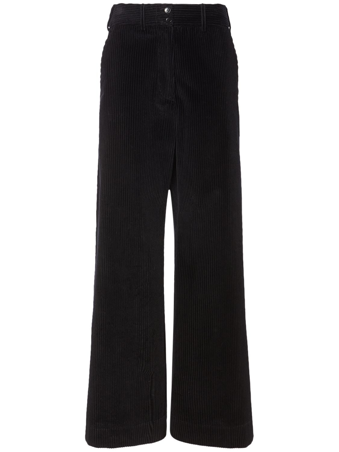 Etro Corduroy Cotton Mid Rise Wide Trousers In Black