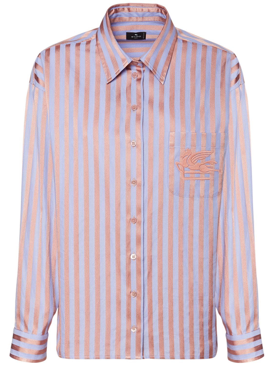 Etro Logo Cotton Satin Striped Oxford Shirt In Multicolor