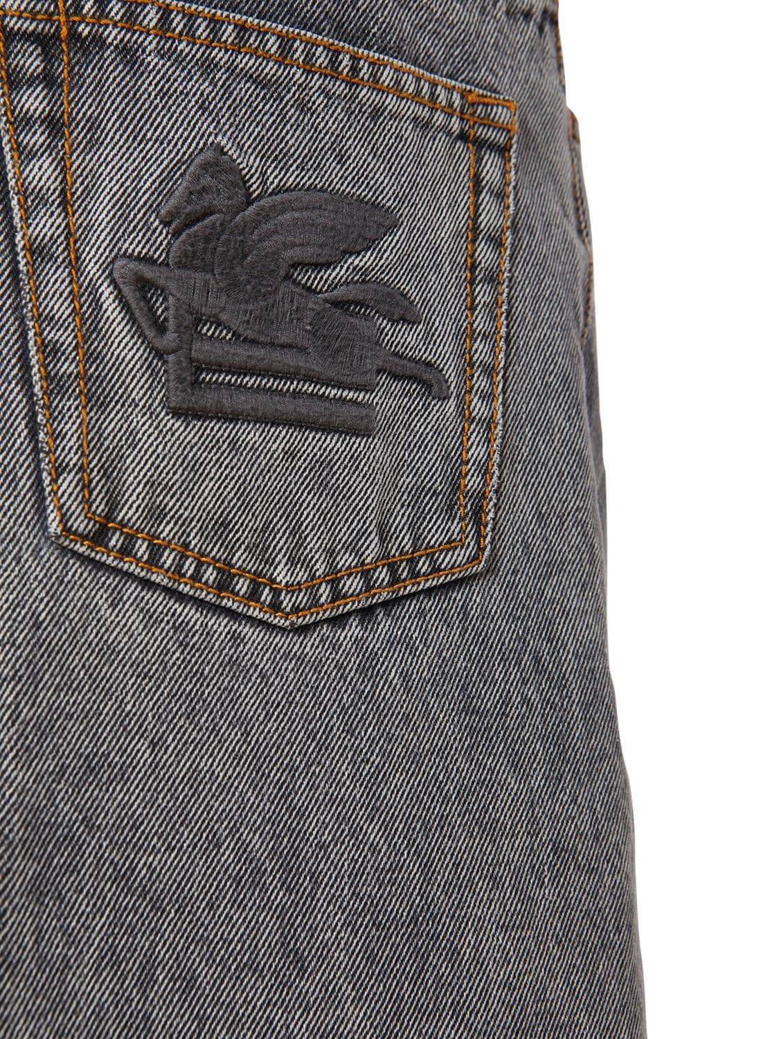 Shop Etro Mid Rise Cotton Denim Wide Jeans In Grey
