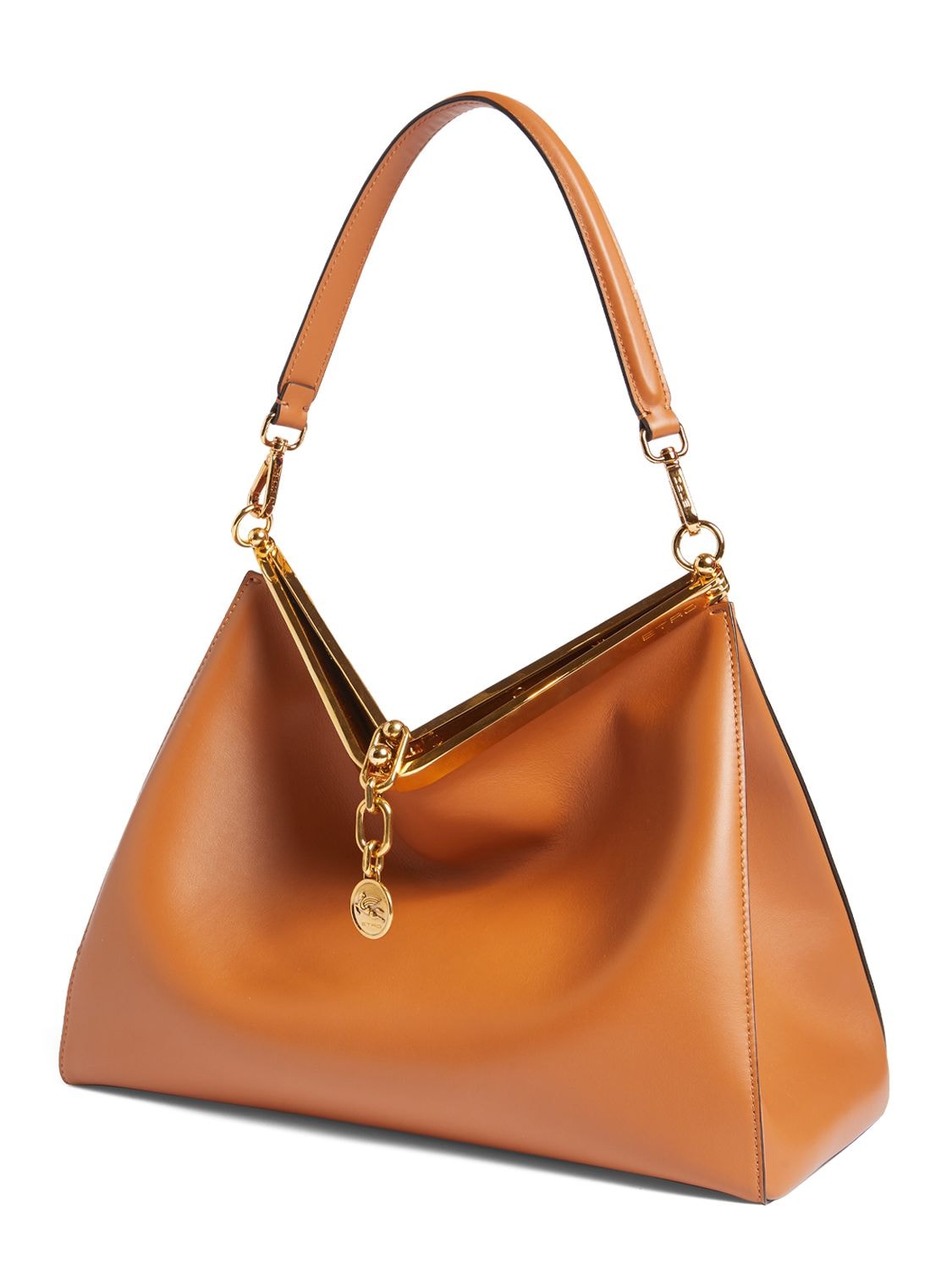 Shop Etro Large Vela Leather Shoulder Bag In Bruciato