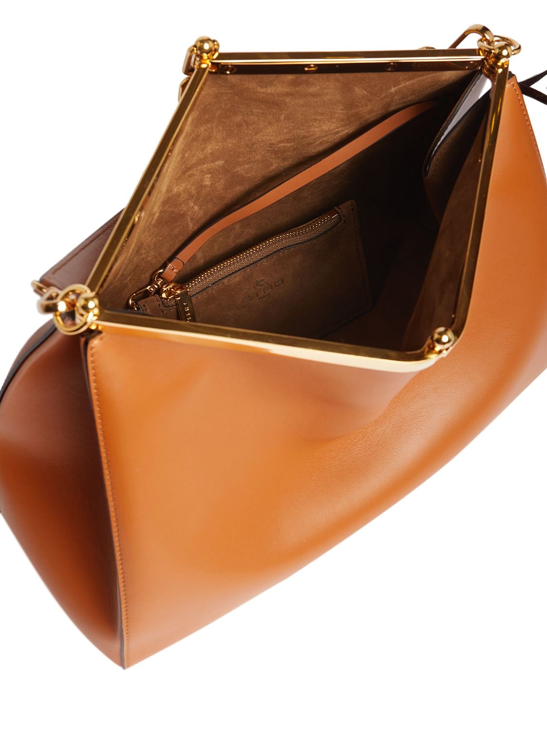 Shop Etro Large Vela Leather Shoulder Bag In Bruciato