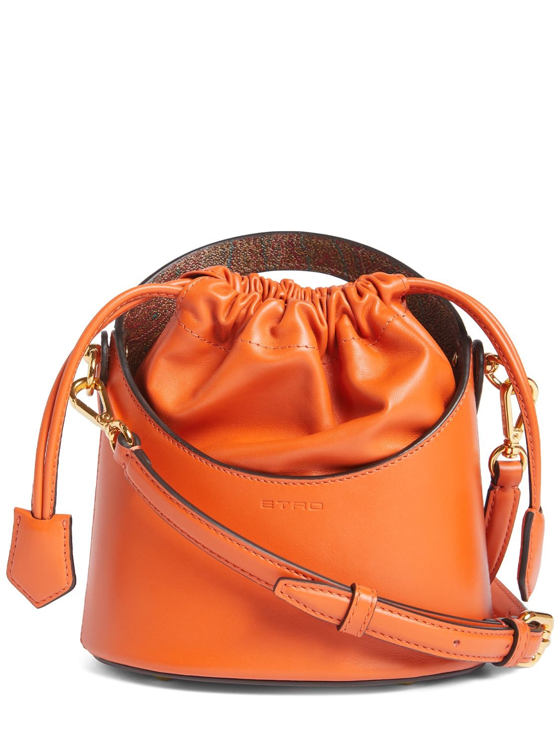 Shop Etro Small Saturno Leather Top Handle Bag In Arancio