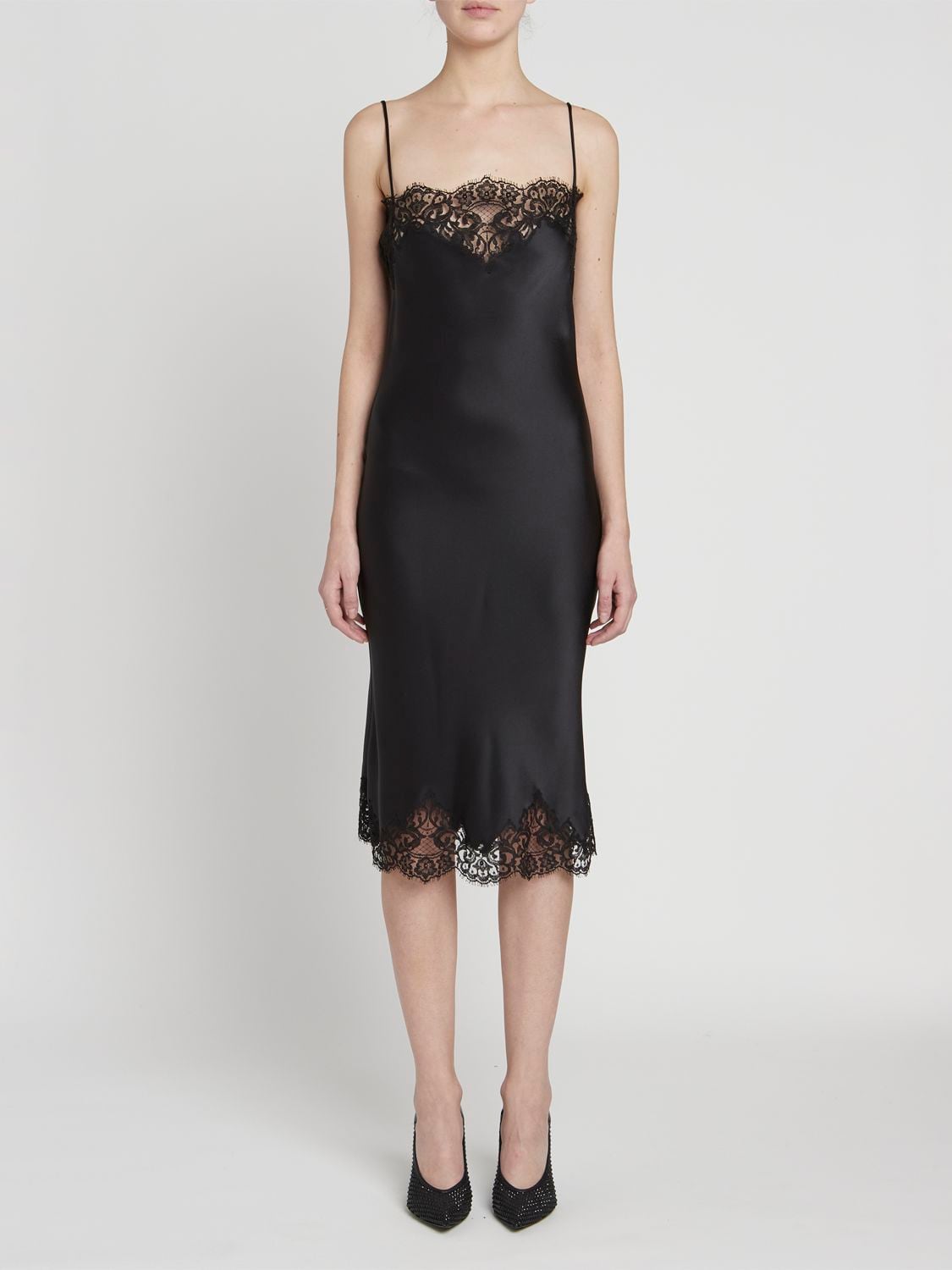 STELLA MCCARTNEY SATIN & LACE MIDI CAMI DRESS