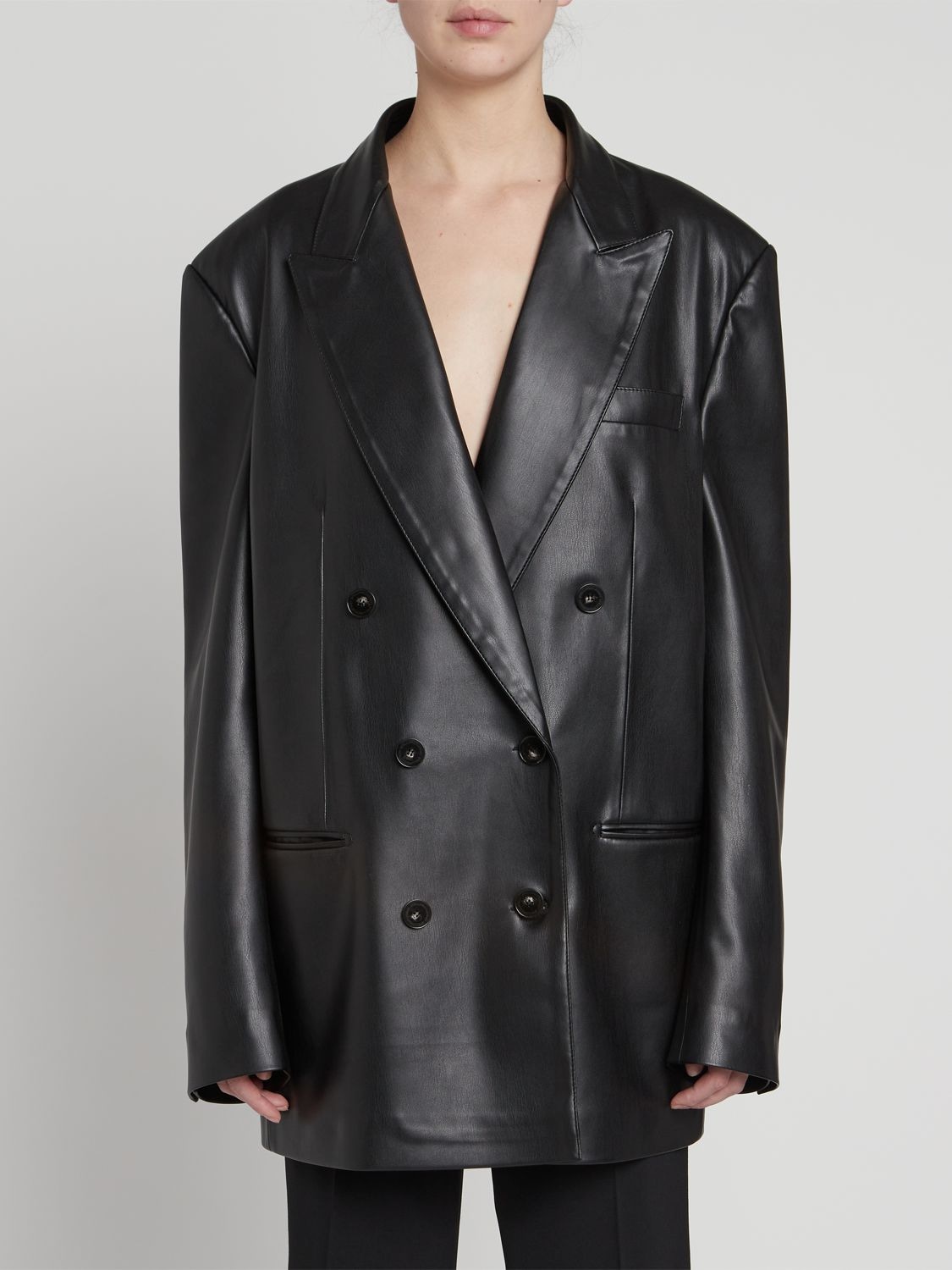 Shop Stella Mccartney Faux Leather Double Breast Over Jacket In Black