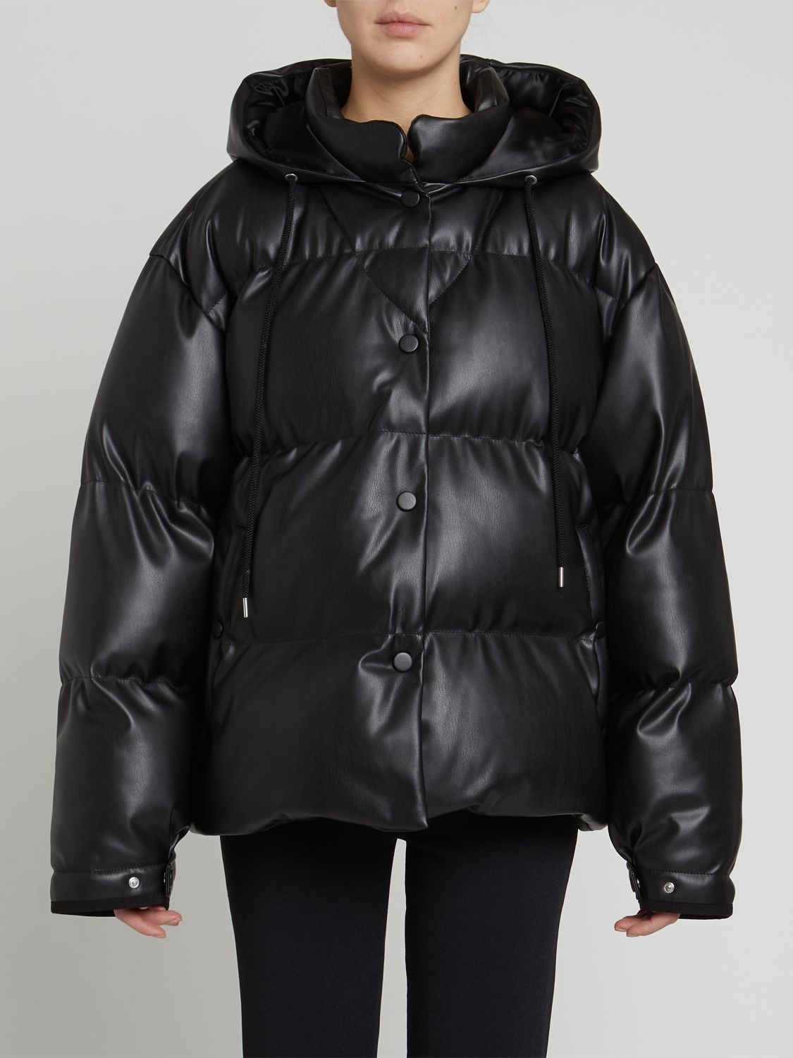 Shop Stella Mccartney Faux Leather Quilted Puffer Jacket In Black