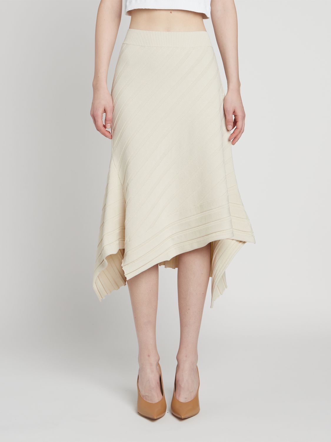 Stella Mccartney Asymmetric Rib Knit Midi Skirt In Cream