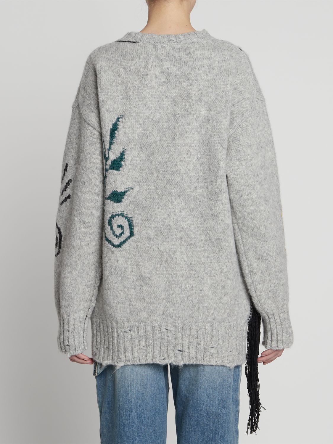 Shop Stella Mccartney Folk Artwork Wool Blend Knit Sweater In Grey