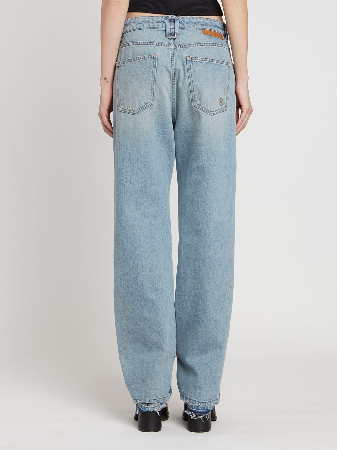 Shop Stella Mccartney Two Tone Cotton Denim Wide Leg Jeans