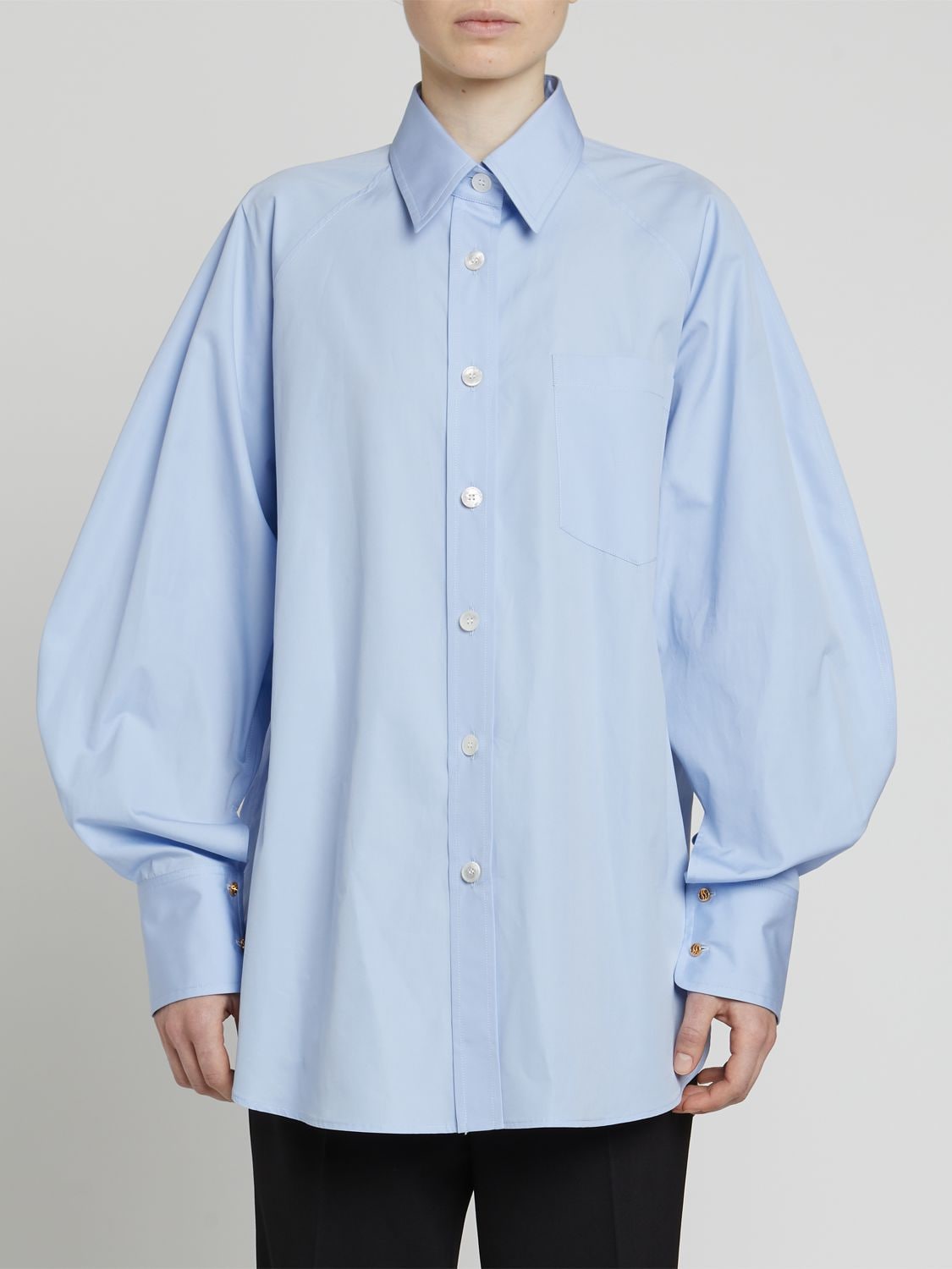 Shop Stella Mccartney Cotton Poplin Wide Sleeve Shirt In Light Blue