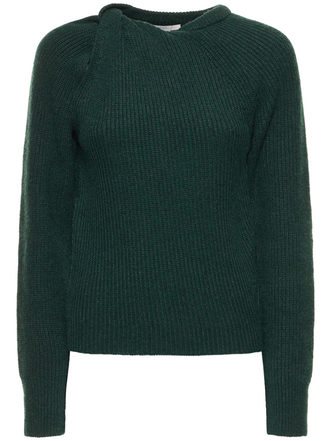 Shop Stella Mccartney Cashmere Rib Knit Twisted Sweater In Dark Green