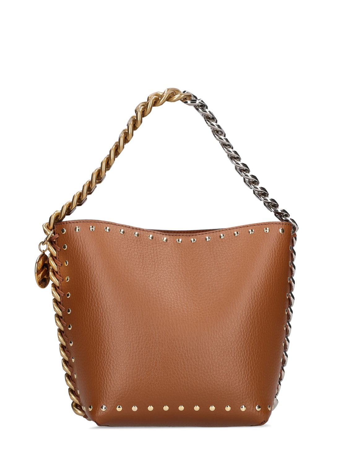 Image of Studded Faux Grained Leather Bucket Bag