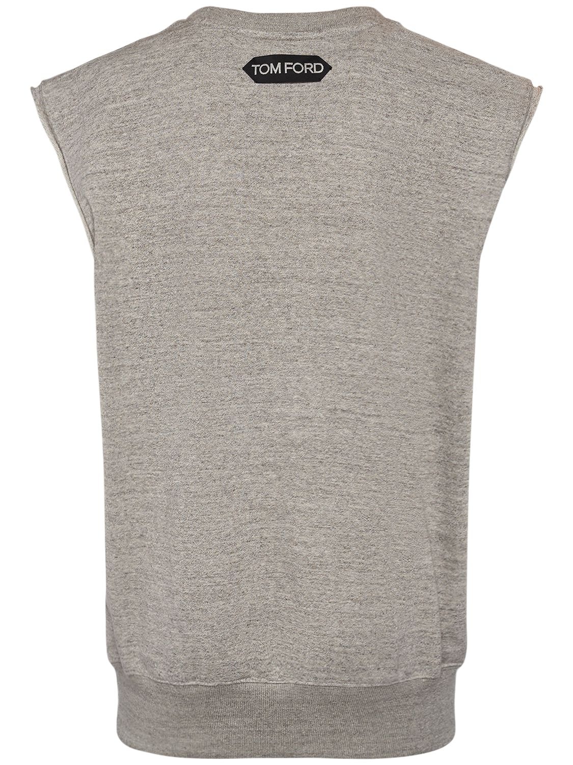 Shop Tom Ford Logo Print Sleeveless Jersey Sweatshirt In Grey