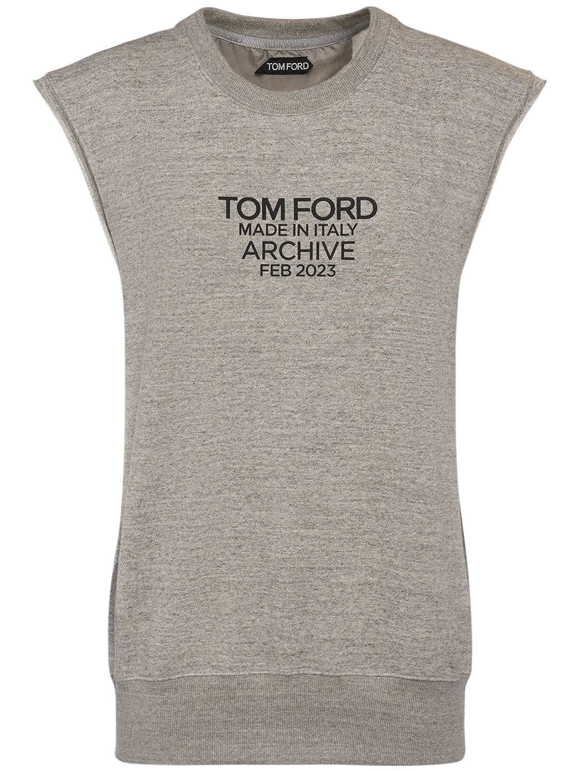 Tom Ford Logo印花无袖平纹针织卫衣 In Grey
