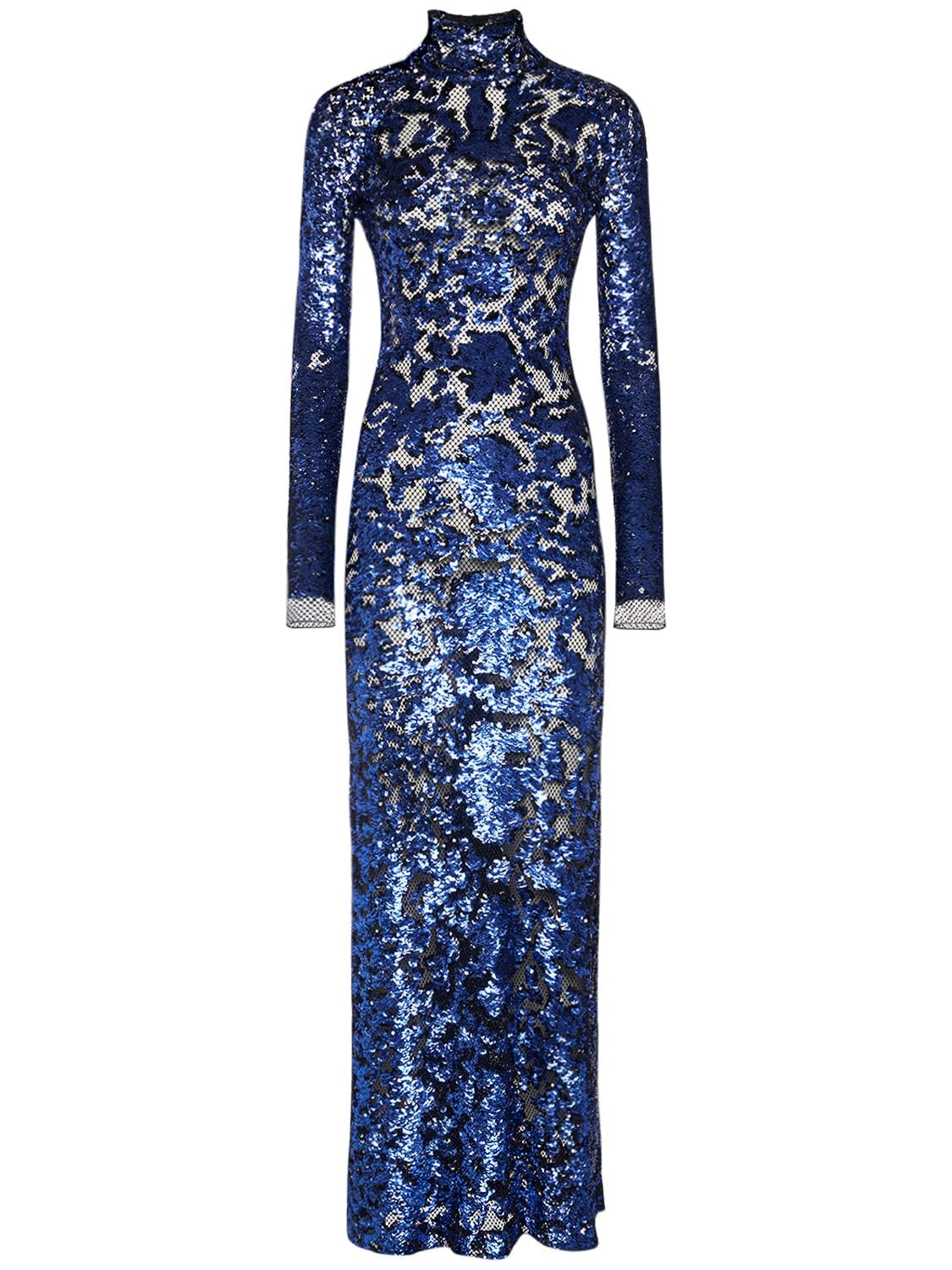 Shop Tom Ford Snake Sequin Embellished Fishnet Dress In Blue