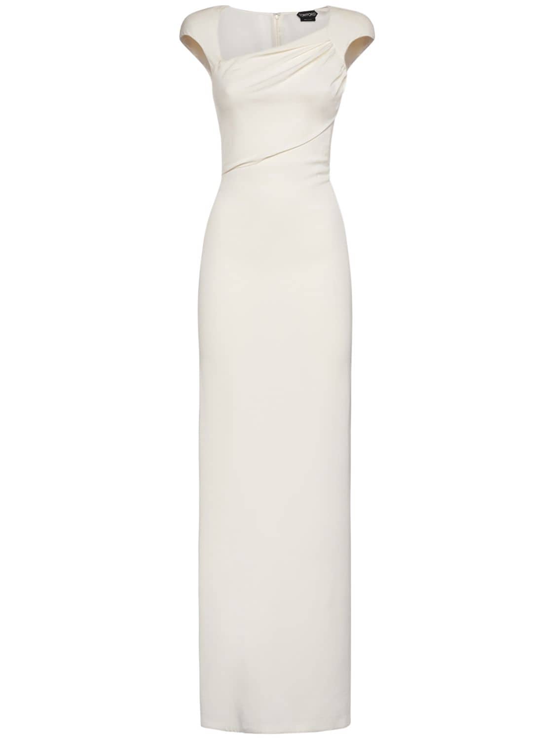 Shop Tom Ford Double Silk Georgette Draped Long Dress In White