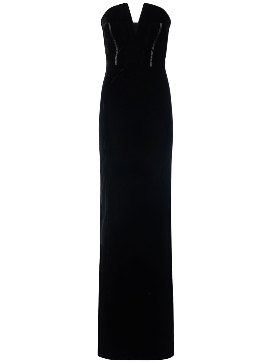 Image of Velvet Bustier Strapless Long Dress
