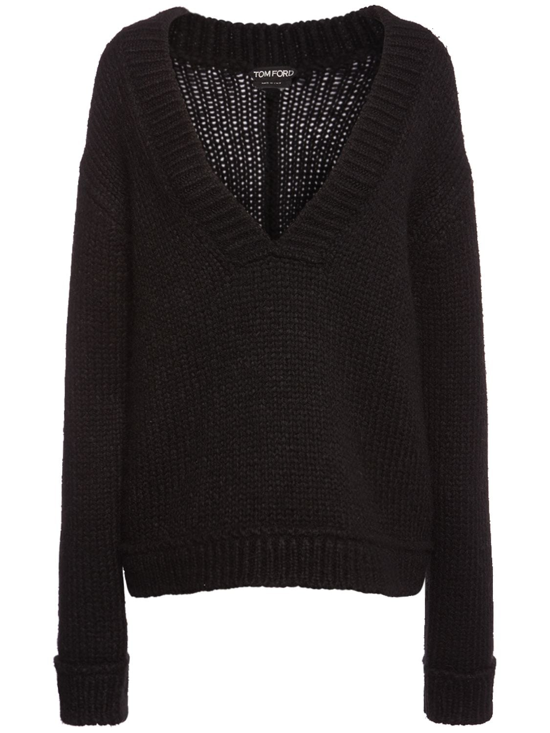 Shop Tom Ford Alpaca Blend Knit V Neck Sweater In Black