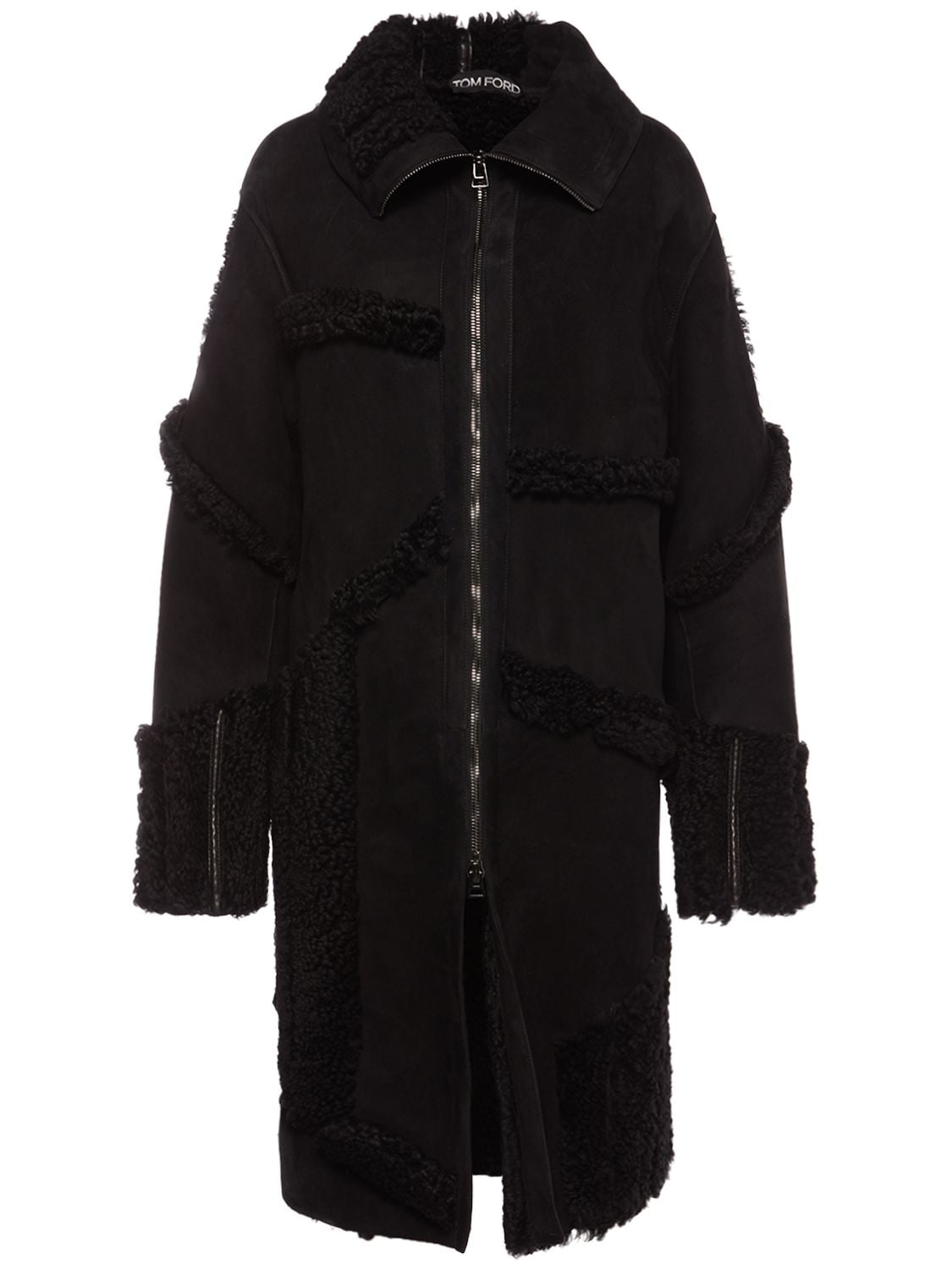Image of Patchwork Shearling Long Coat