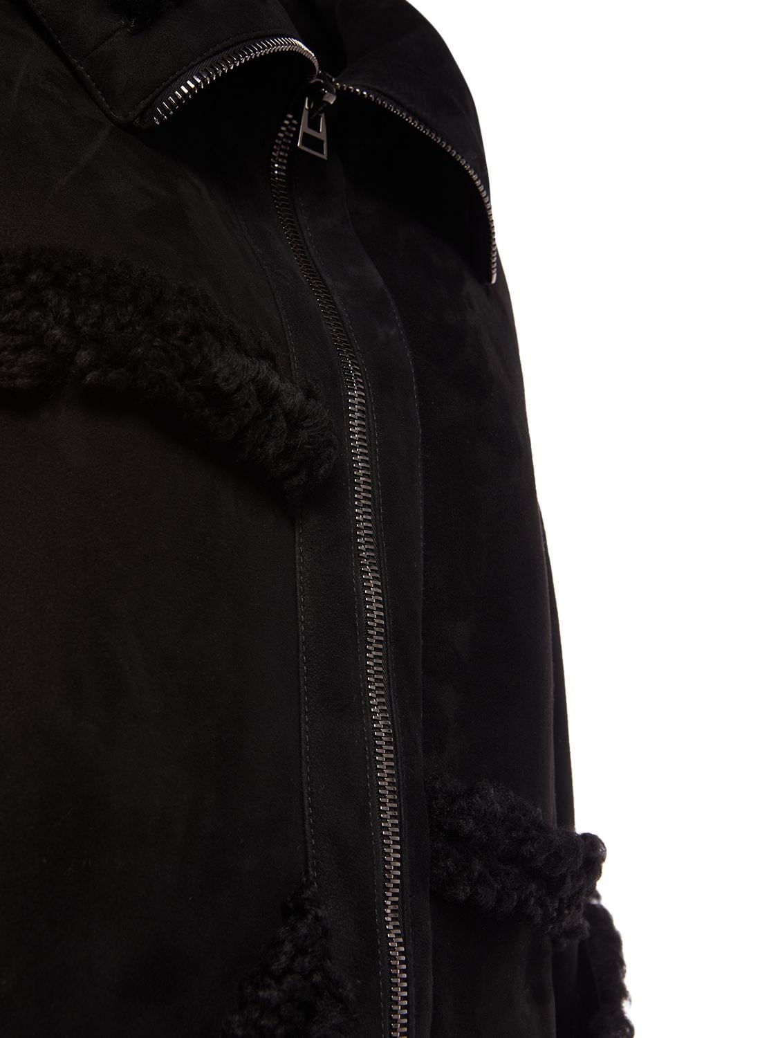 Shop Tom Ford Patchwork Shearling Long Coat In Black