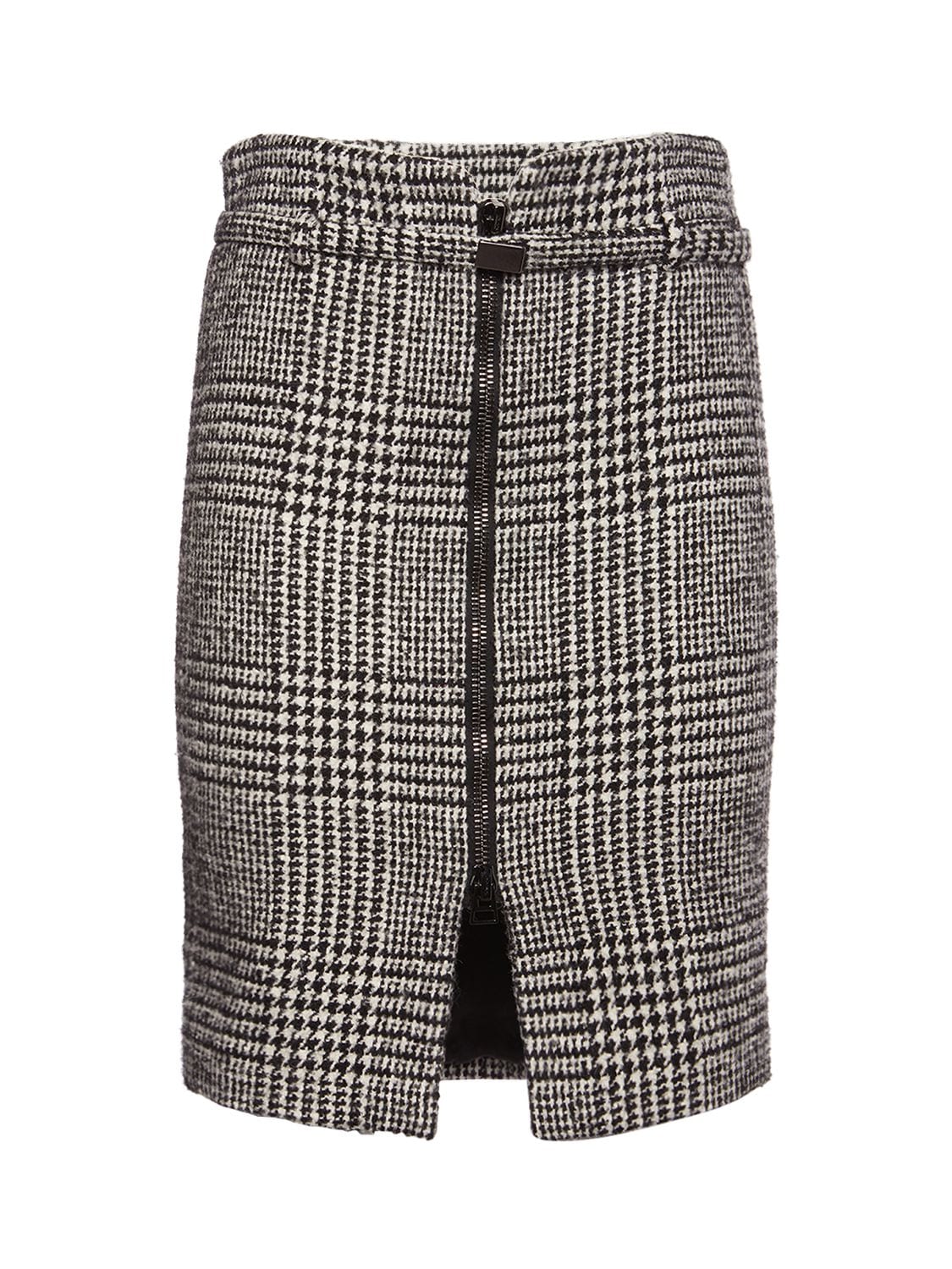 Tom Ford Prince Of Wales Wool Blend Midi Skirt In Grey