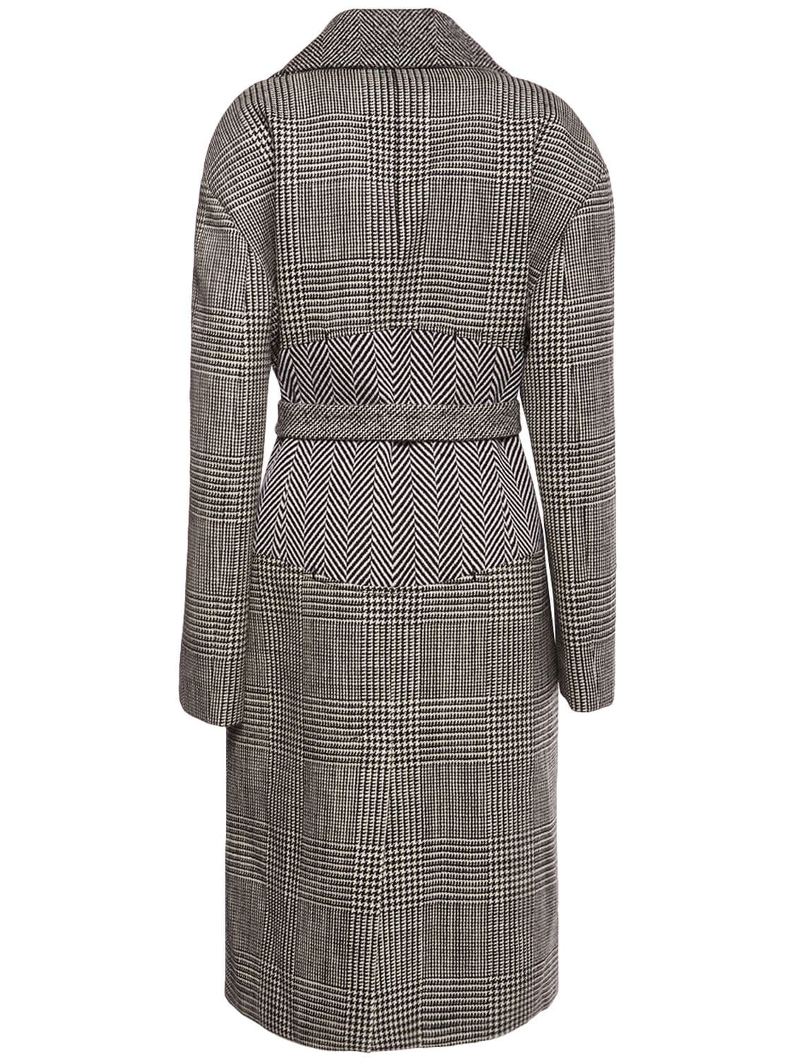 Shop Tom Ford Prince Of Wales Wool Belted Midi Coat In Multicolor