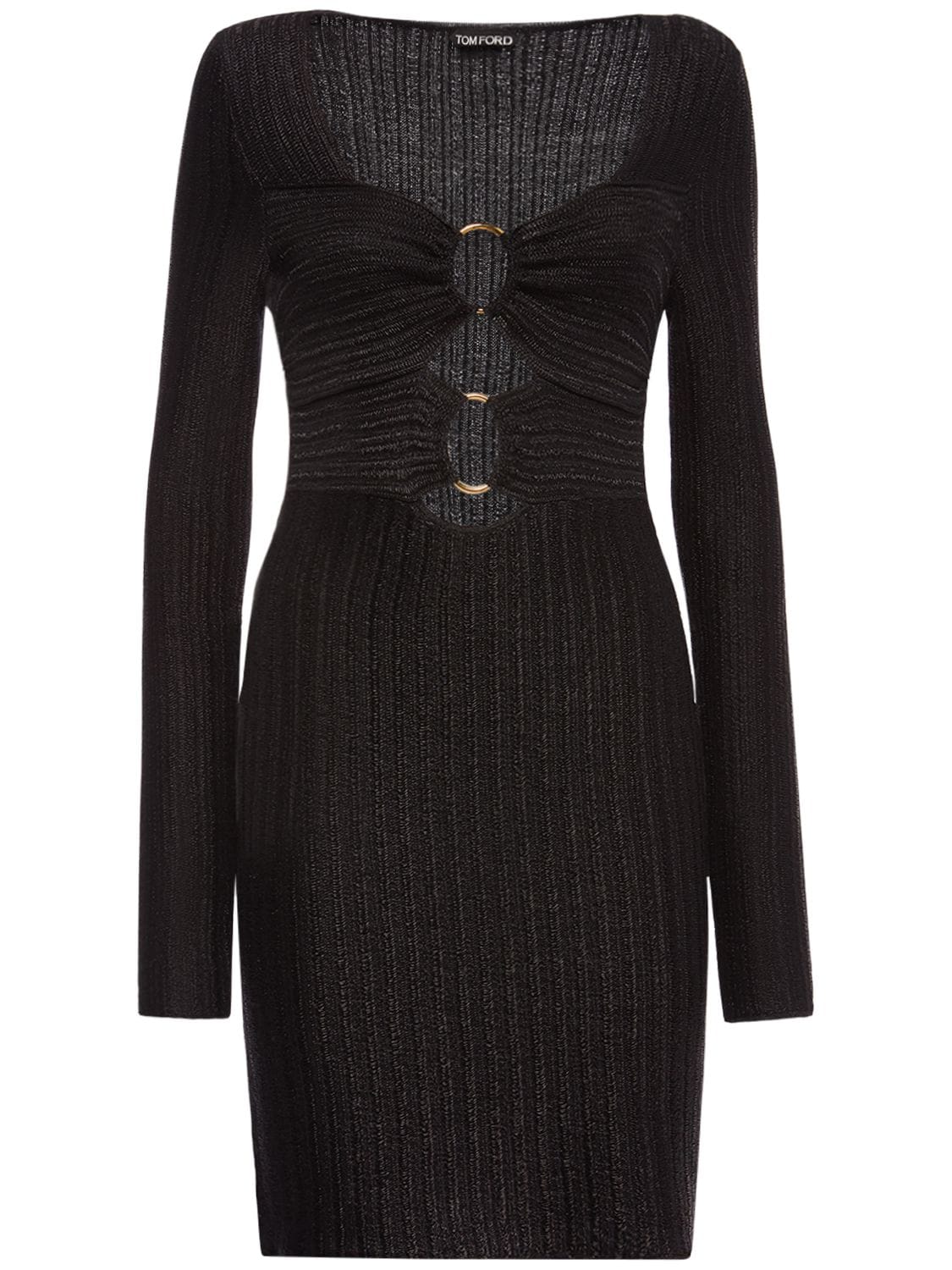 Tom Ford Lurex Cotton & Wool Knit Mini Dress In Black