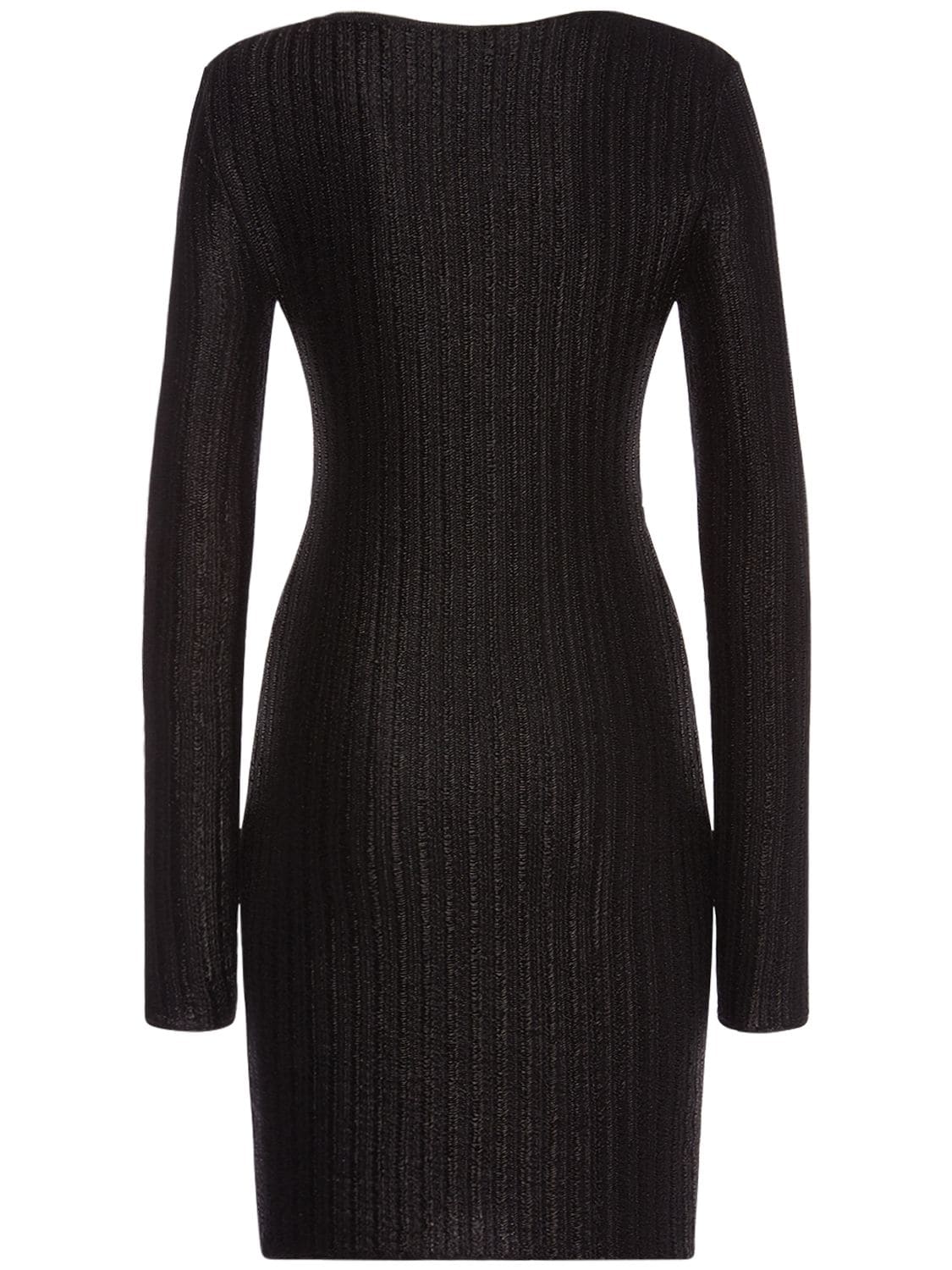 Shop Tom Ford Lurex Cotton & Wool Knit Mini Dress In Black