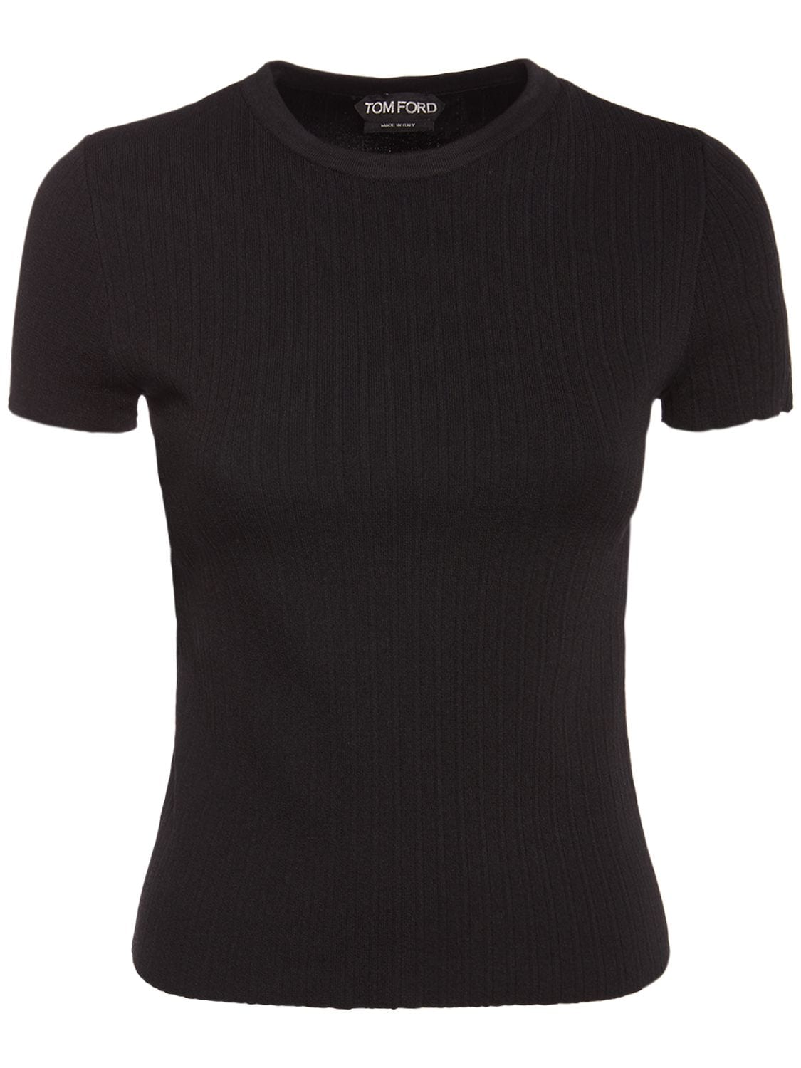 Tom Ford Fine Silk Blend Rib Knit T-shirt In Black