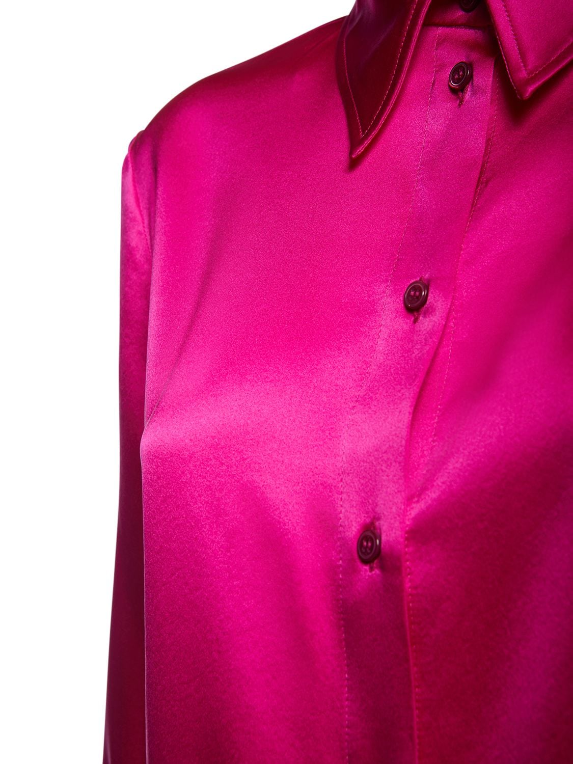 Shop Tom Ford Stretch Silk Satin Fitted Shirt In Fuchsia