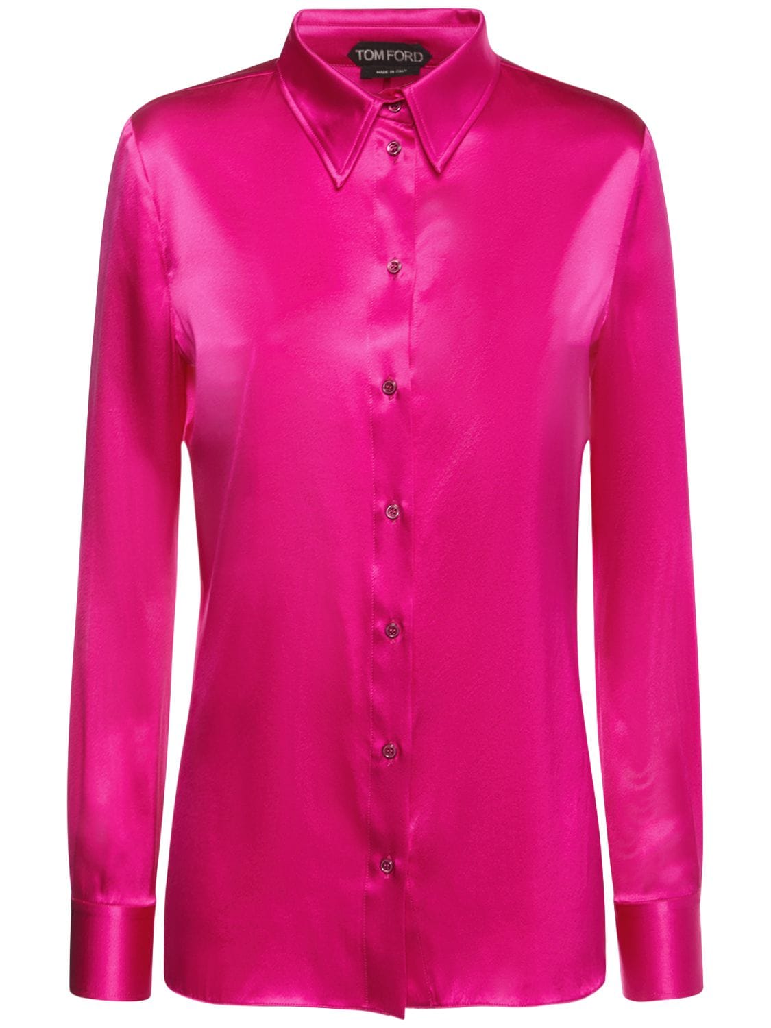 Image of Stretch Silk Satin Fitted Shirt