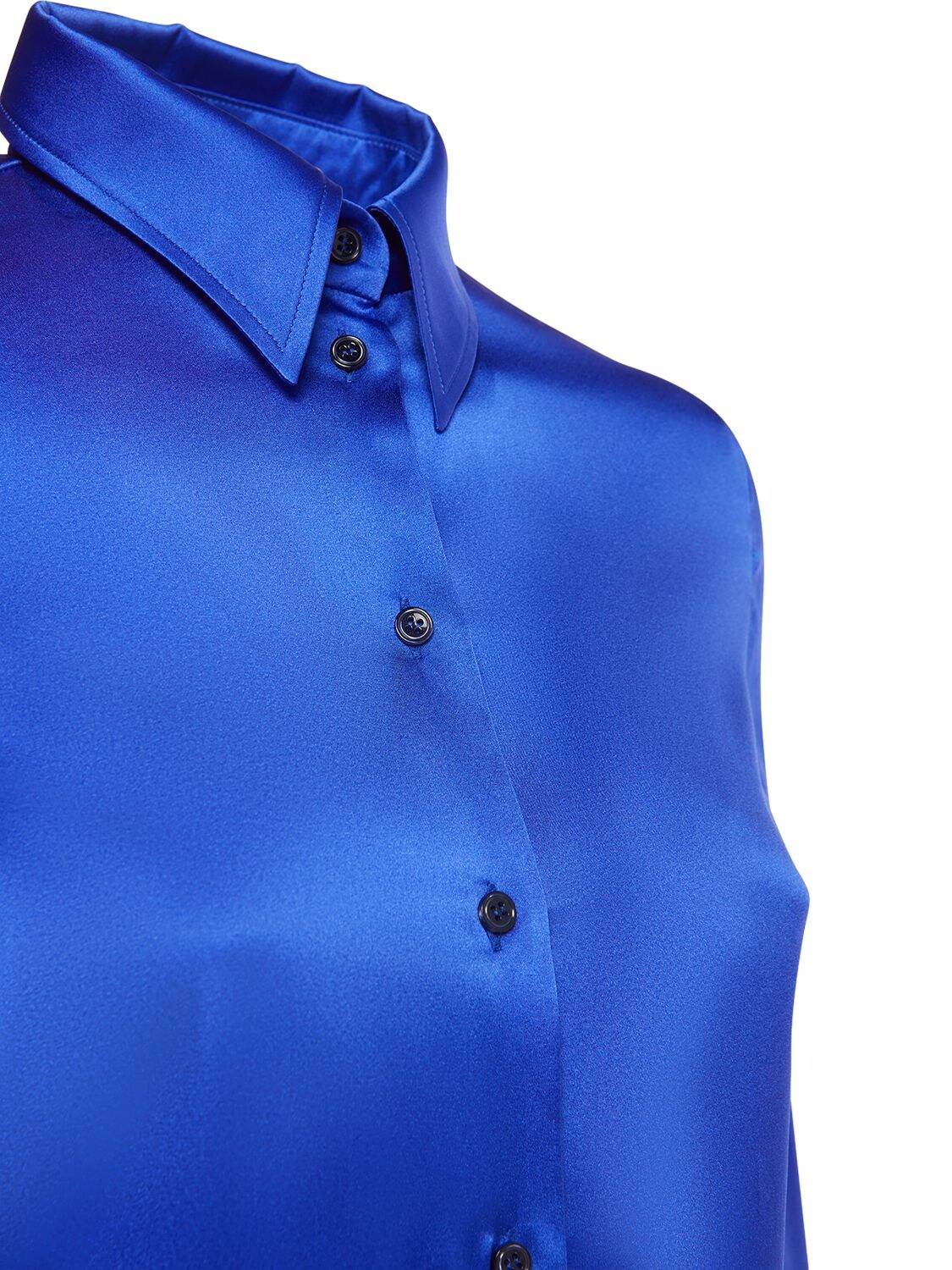 Shop Tom Ford Stretch Silk Satin Fitted Shirt In Blue
