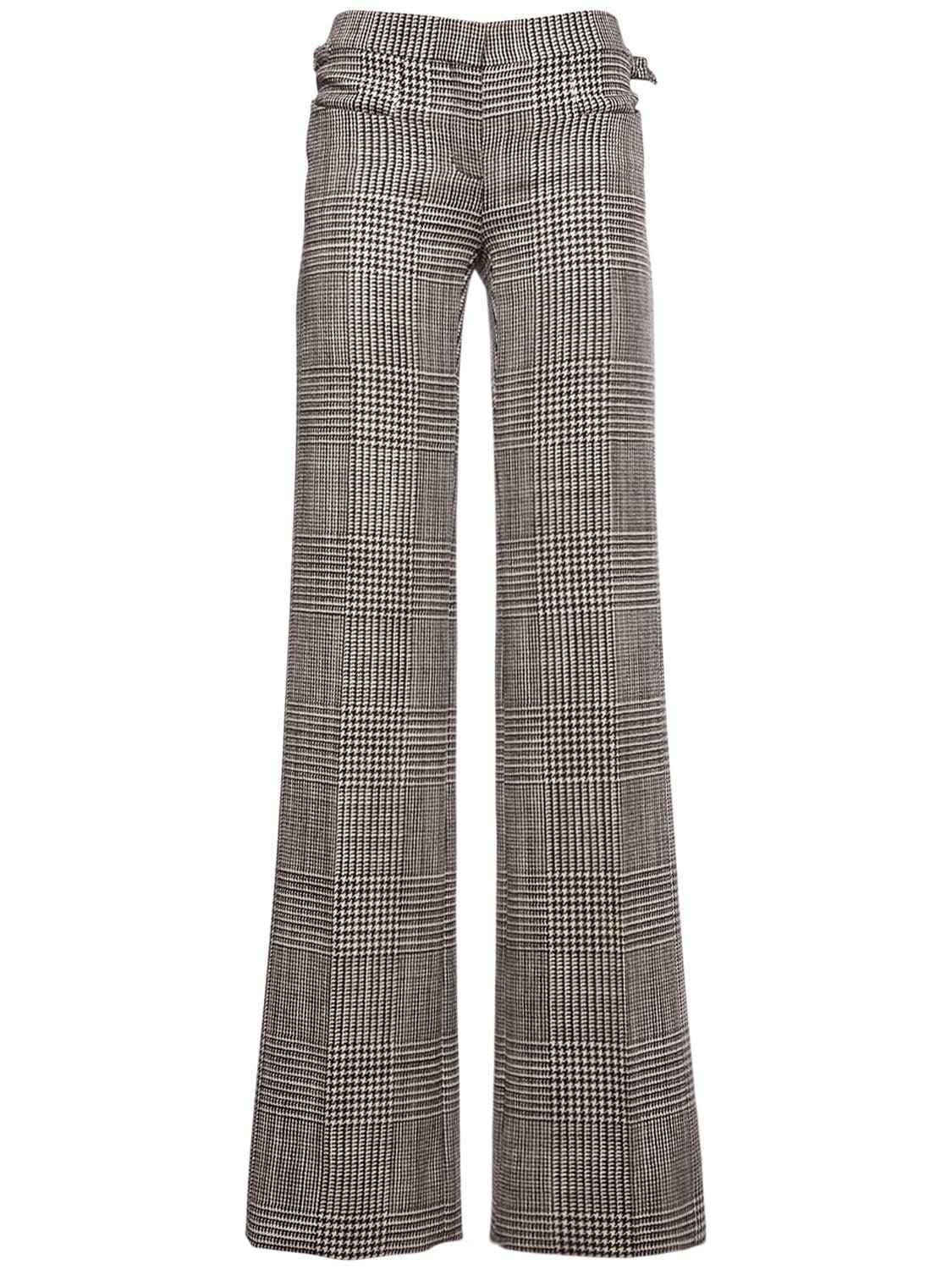 Tom Ford Prince Of Wales Wool Flared Pants In Multicolor