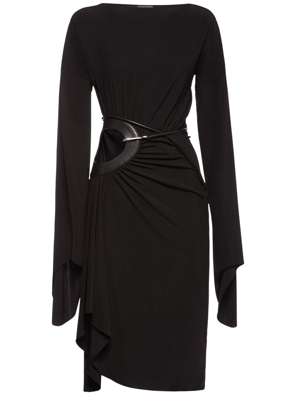 Tom Ford Jersey Wrap Midi Dress In Black
