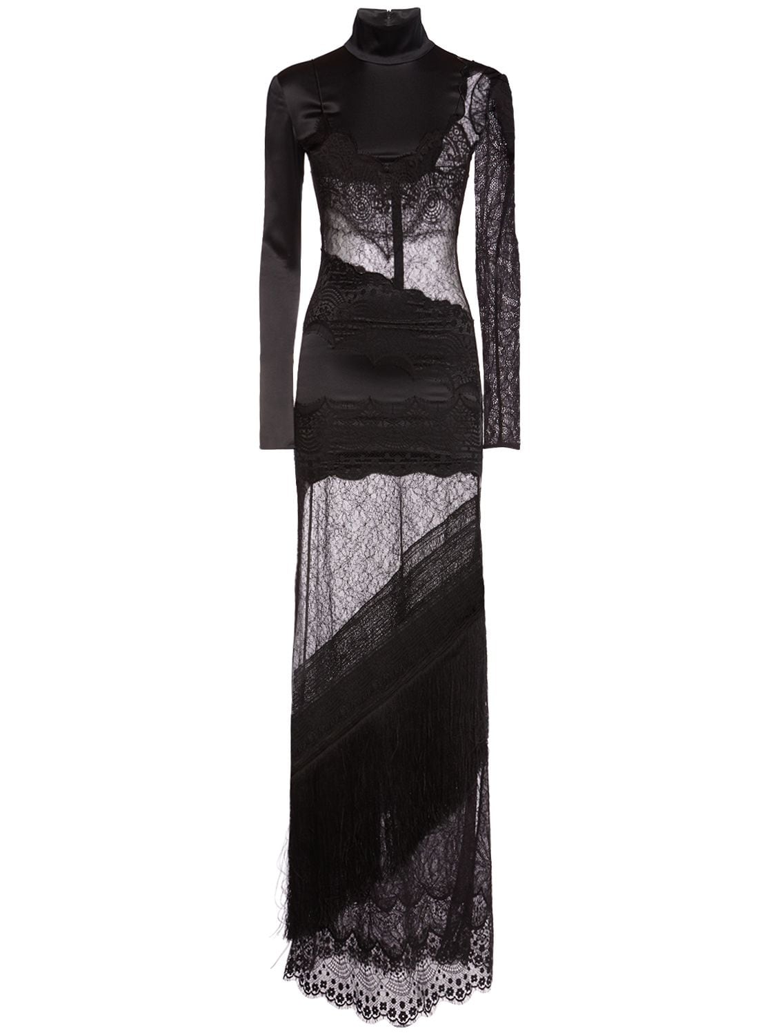 Shop Tom Ford Patchwork Lace & Satin Long Dress In Black
