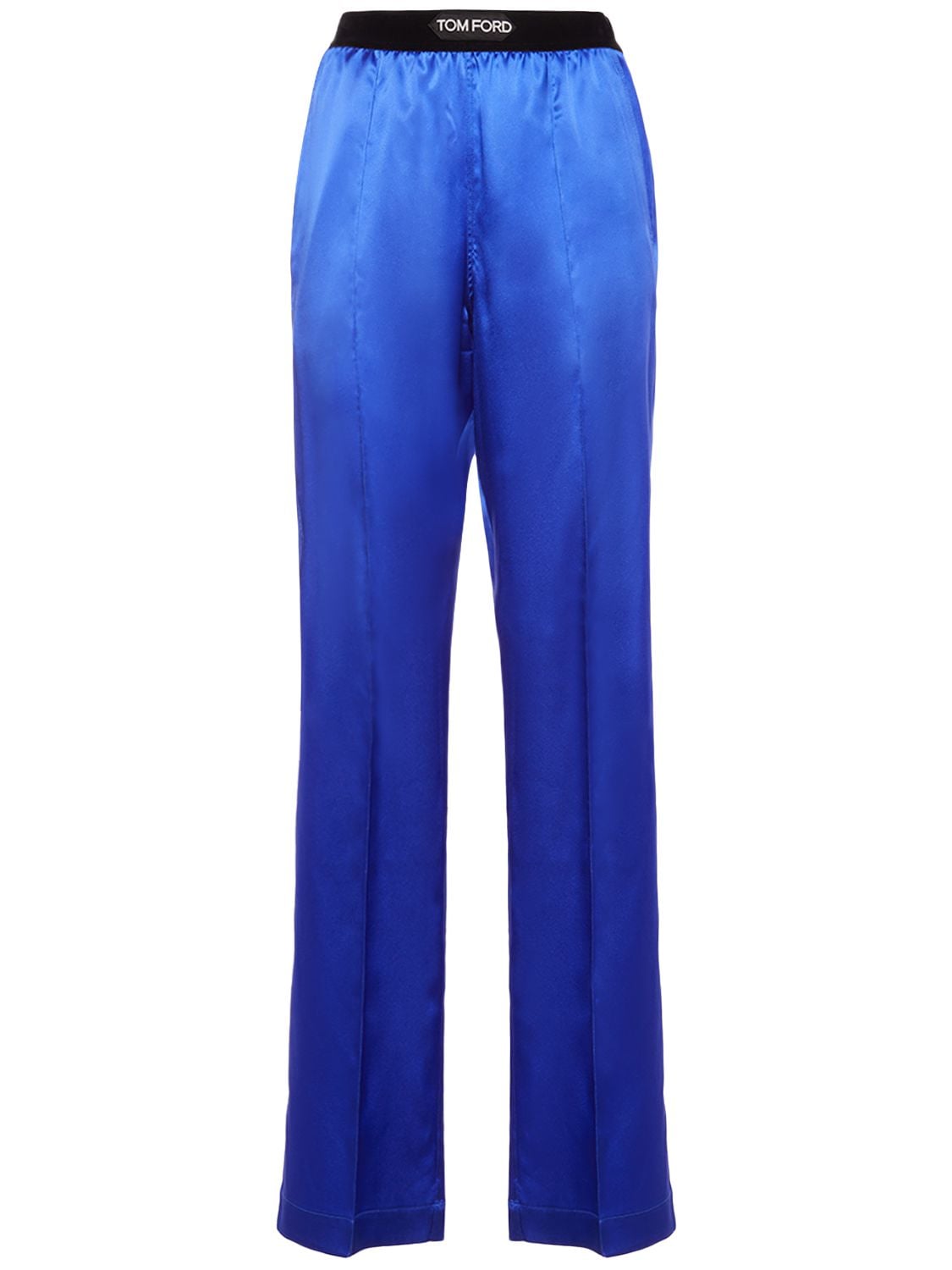 Shop Tom Ford Logo Silk Satin Pajama Pants In Blue