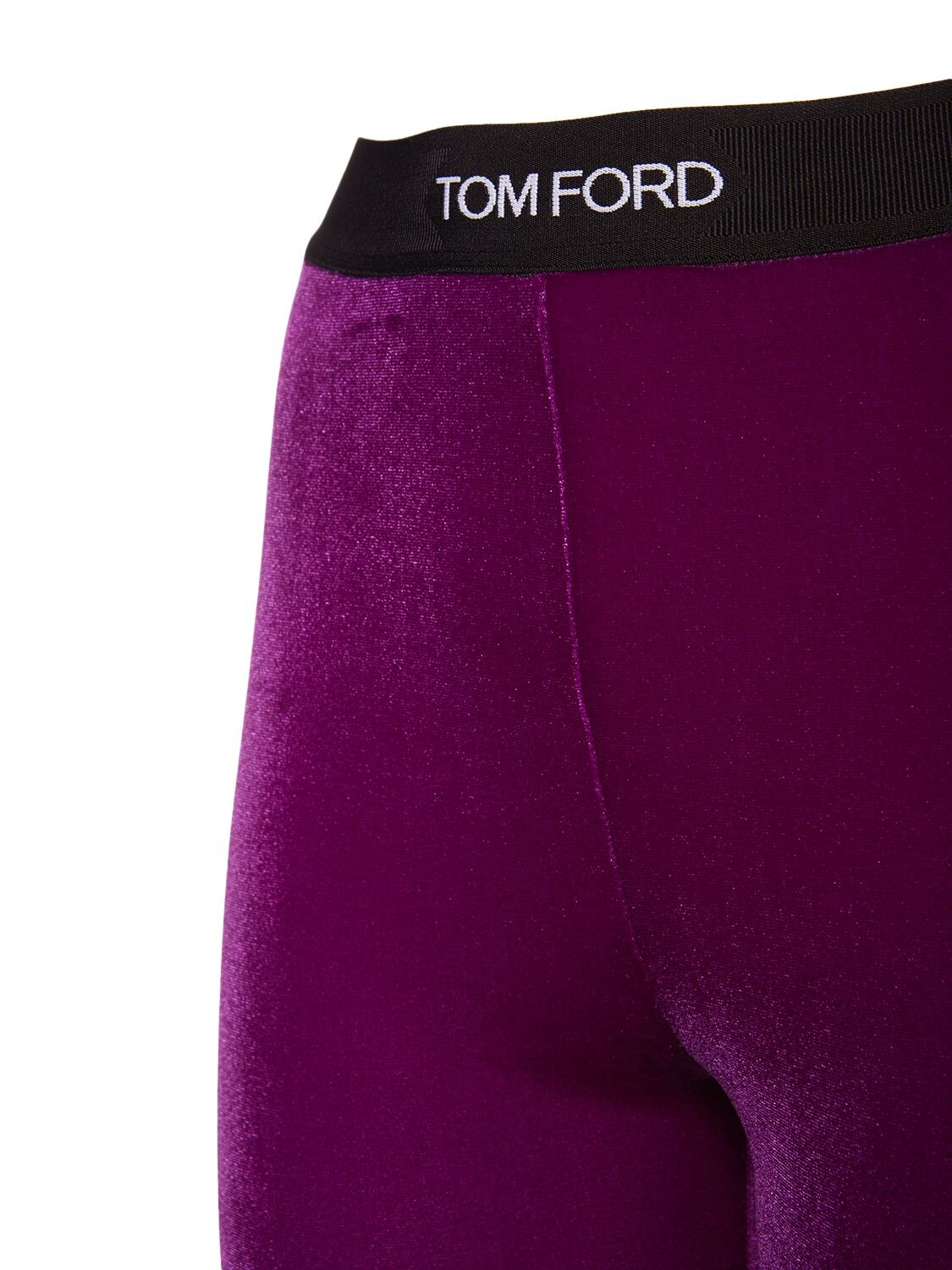 Shop Tom Ford Stretch Velvet Logo Leggings In Purple