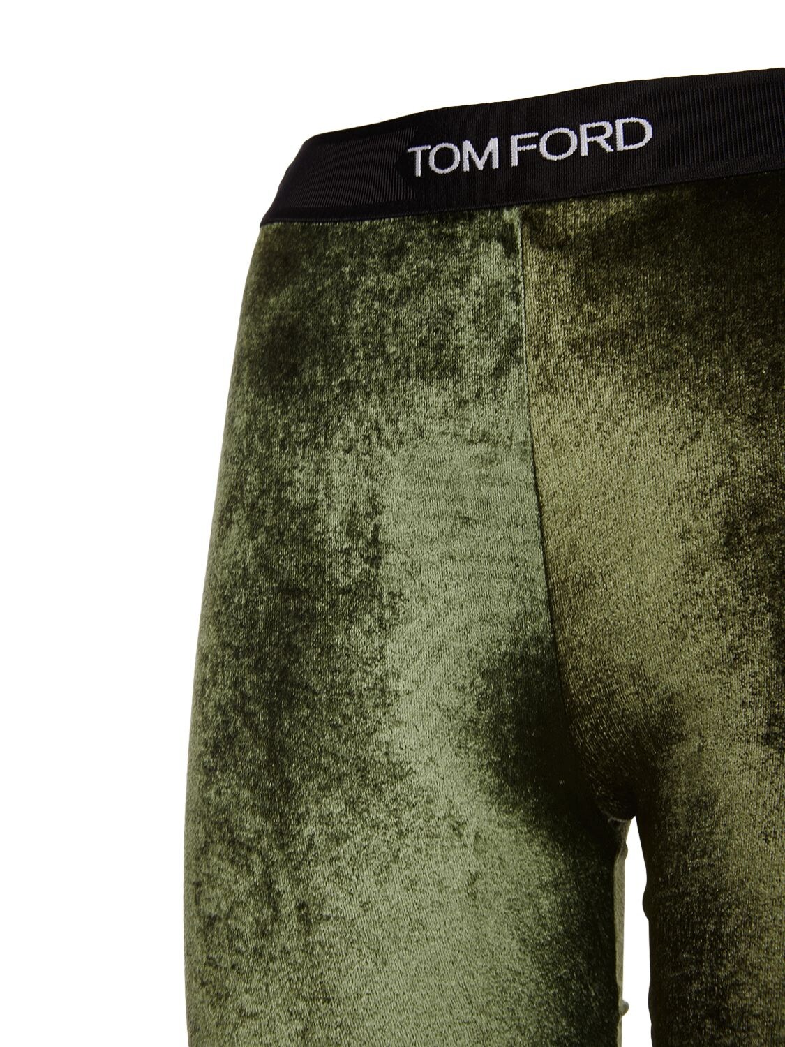 Shop Tom Ford Stretch Velvet Logo Leggings In Army Green